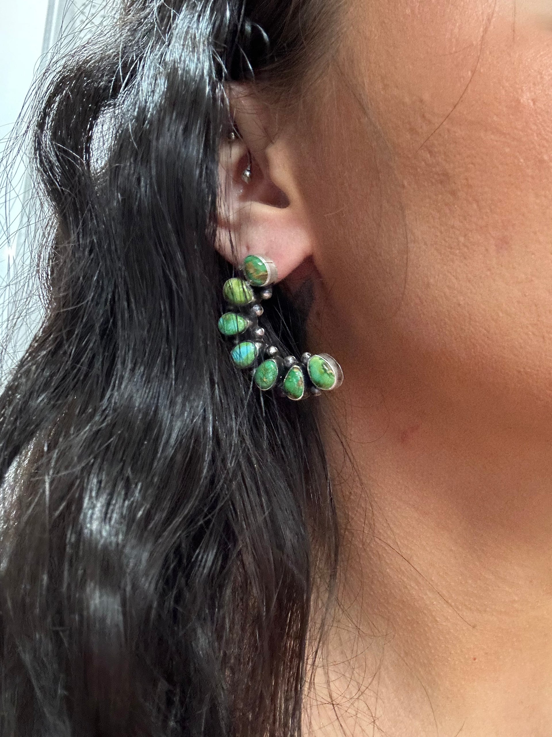 Timothy Yazzie Sonoran Gold Turquoise & Sterling Silver Post Cluster Dangle Earrings