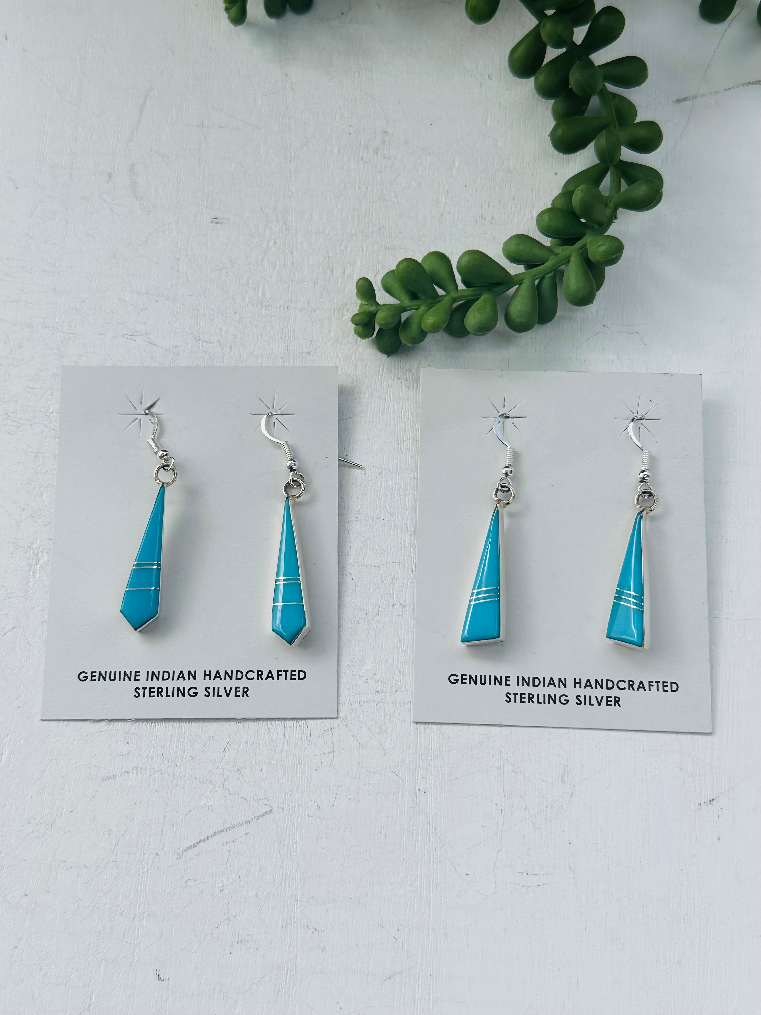 Mary Yazzie Turquoise & Sterling Silver Inlay Dangle Earrings