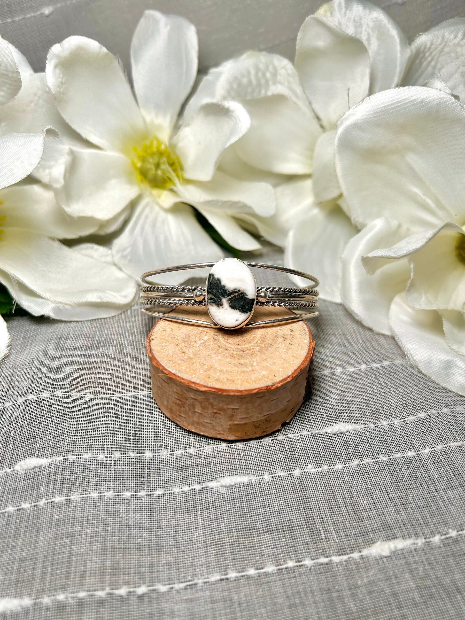 Navajo Made White Buffalo & Sterling Silver Cuff Bracelet