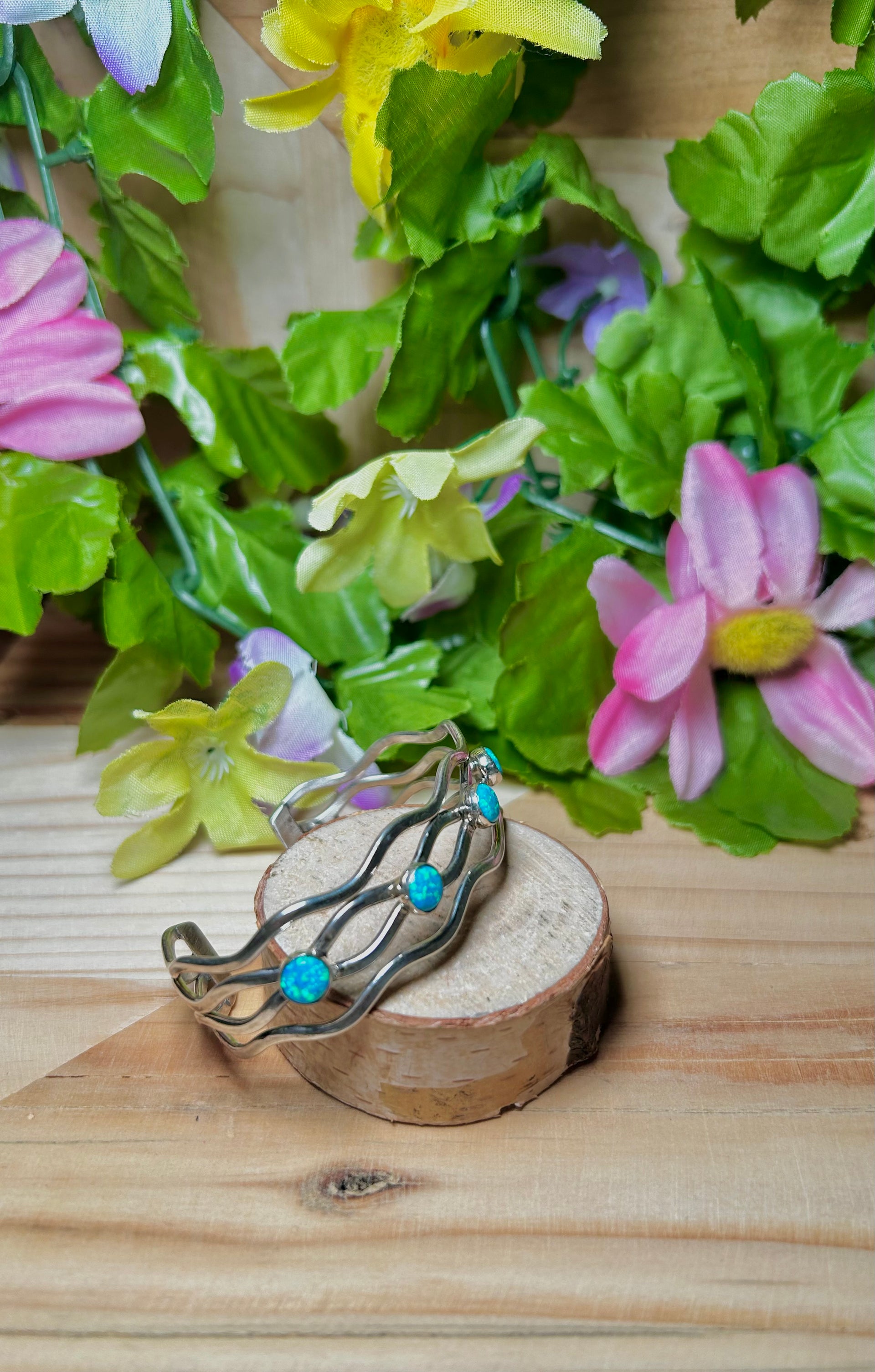 Navajo Made Blue Opal & Sterling Silver Cuff Bracelet