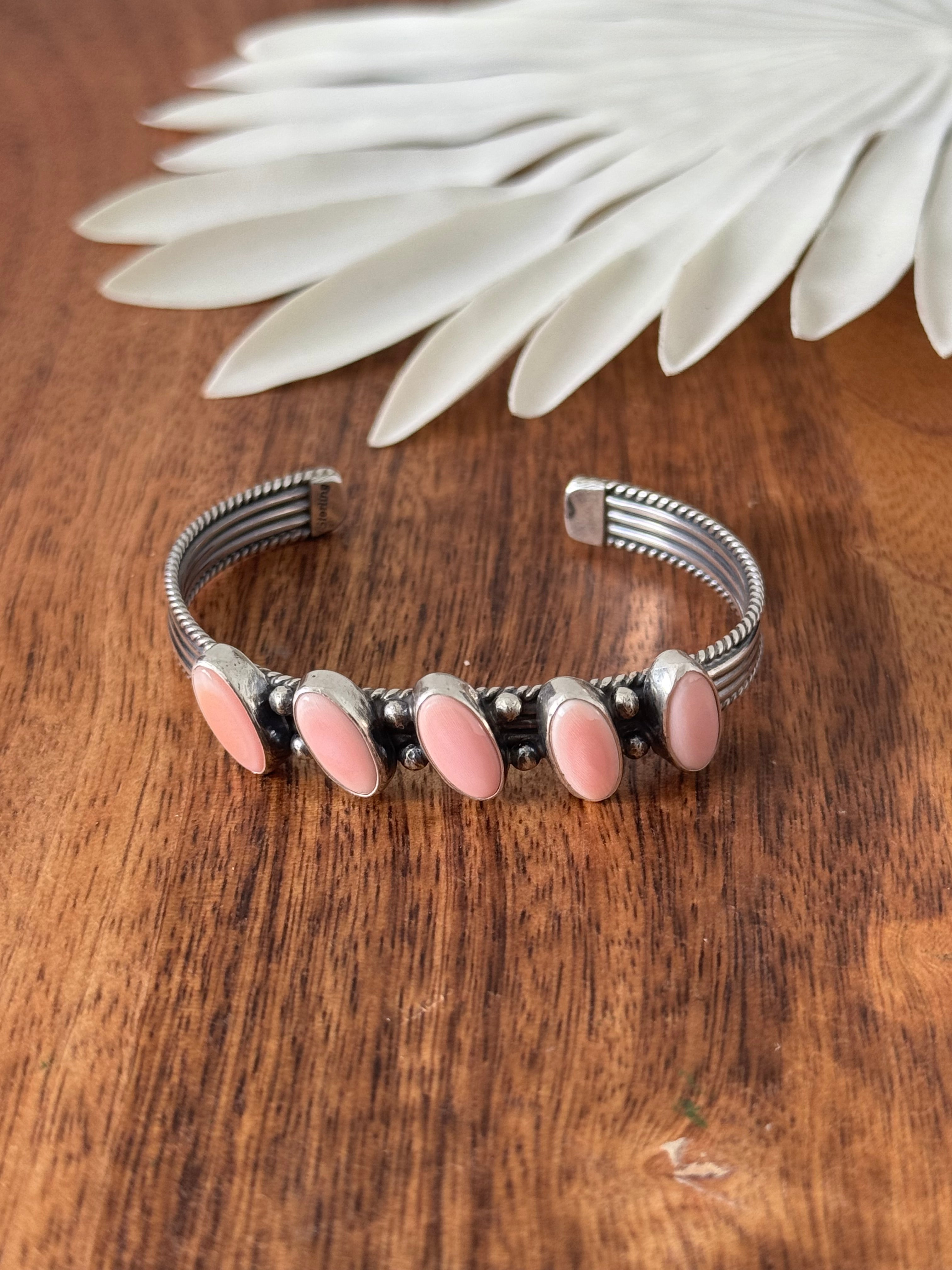 Navajo Made Pink Conch & Sterling Silver Cuff Bracelet