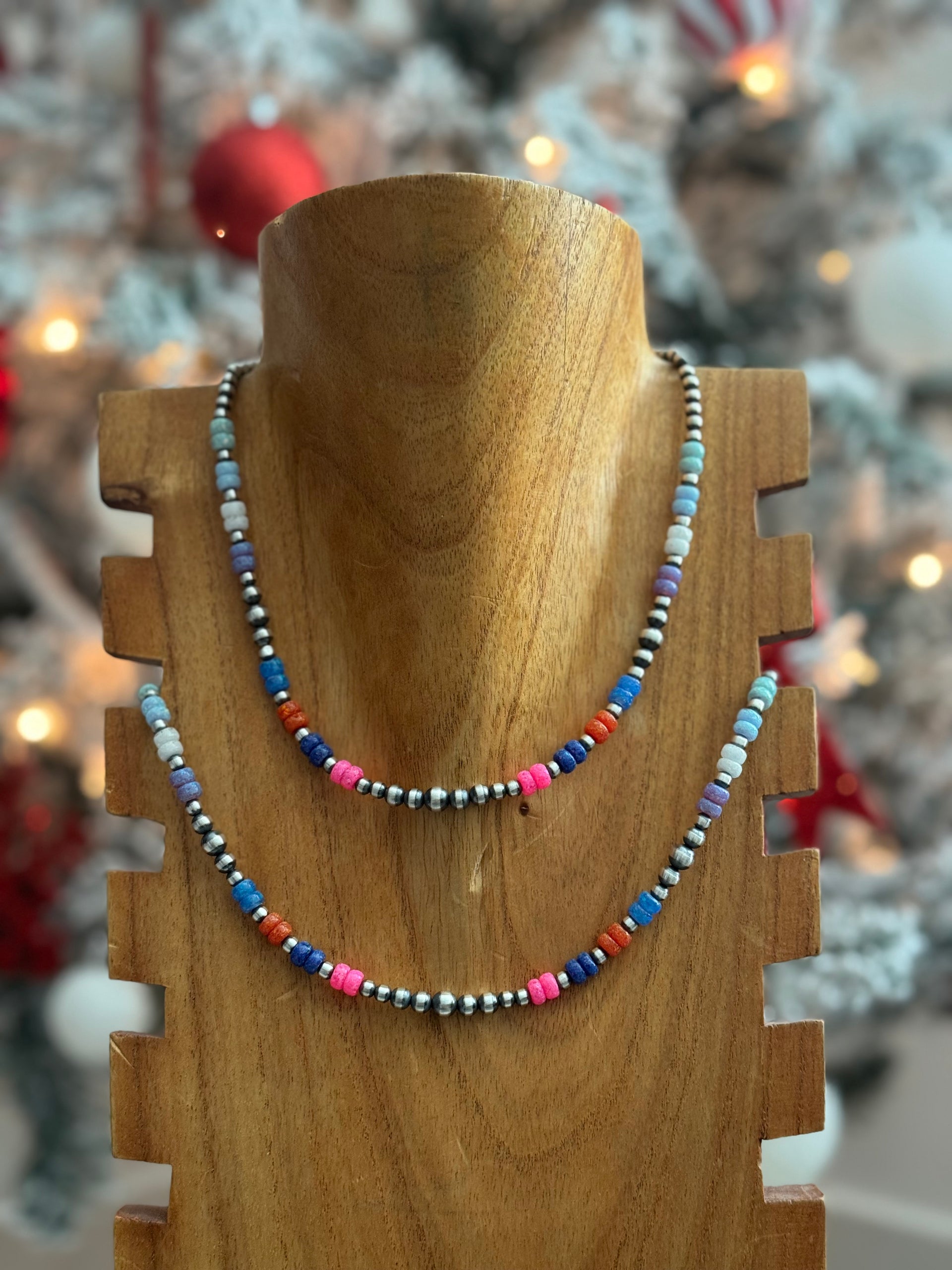 Navajo Strung Opal & Sterling Silver Beaded Pearl Necklace