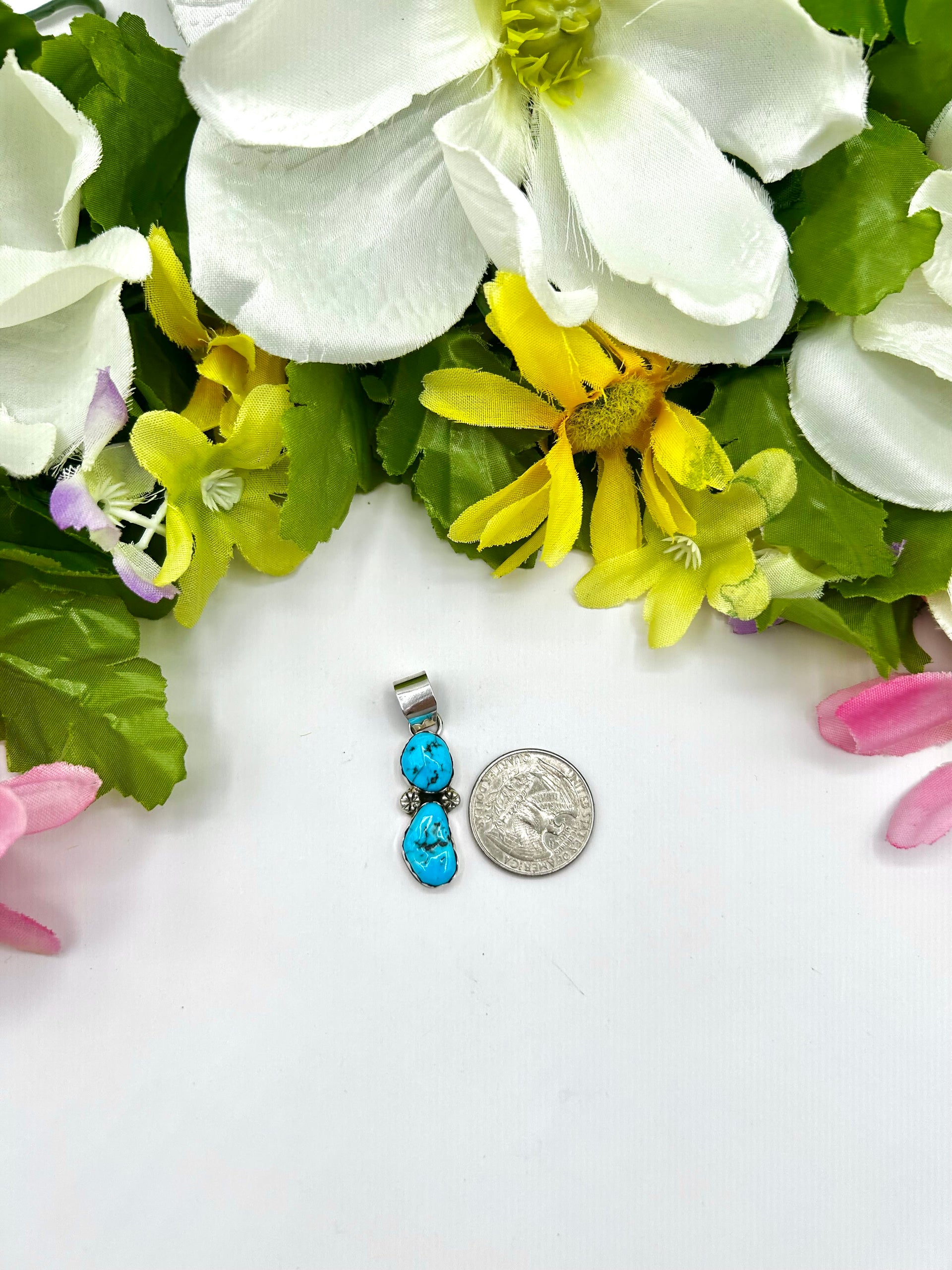 Navajo Made Kingman Turquoise & Sterling Silver Pendant