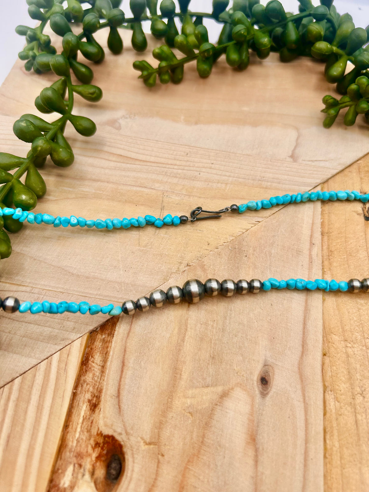 Navajo Made Strung Kingman Turquoise & Sterling Silver Necklace
