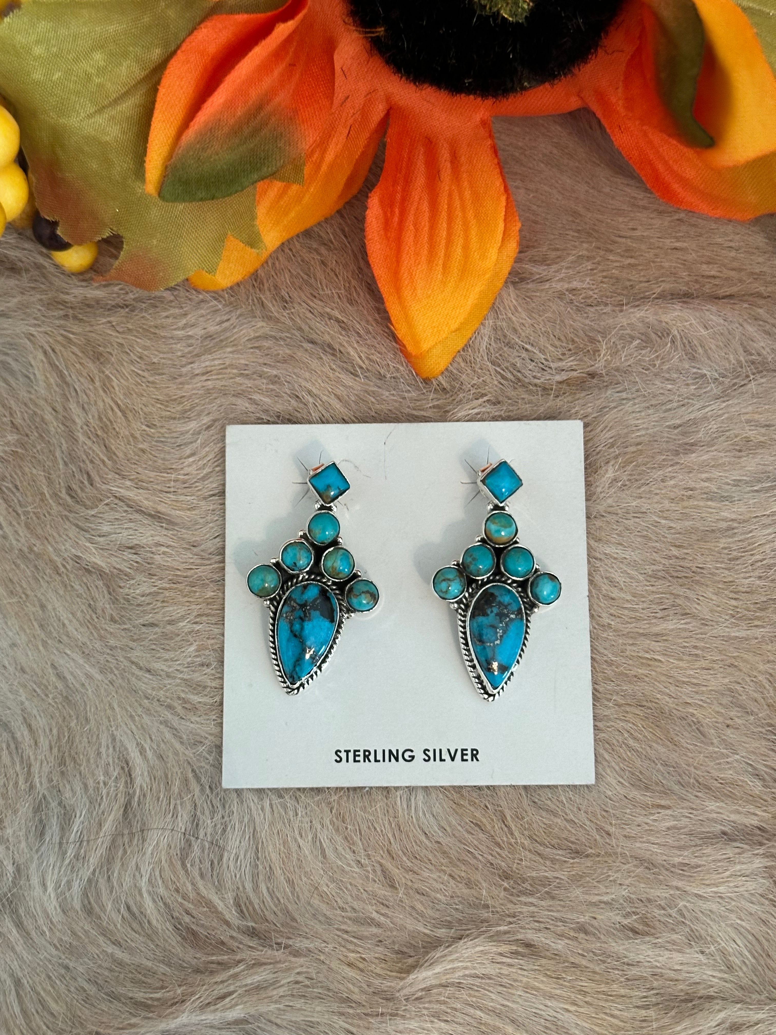 Southwest Handmade Kingman Turquoise & Sterling Silver Post Earrings