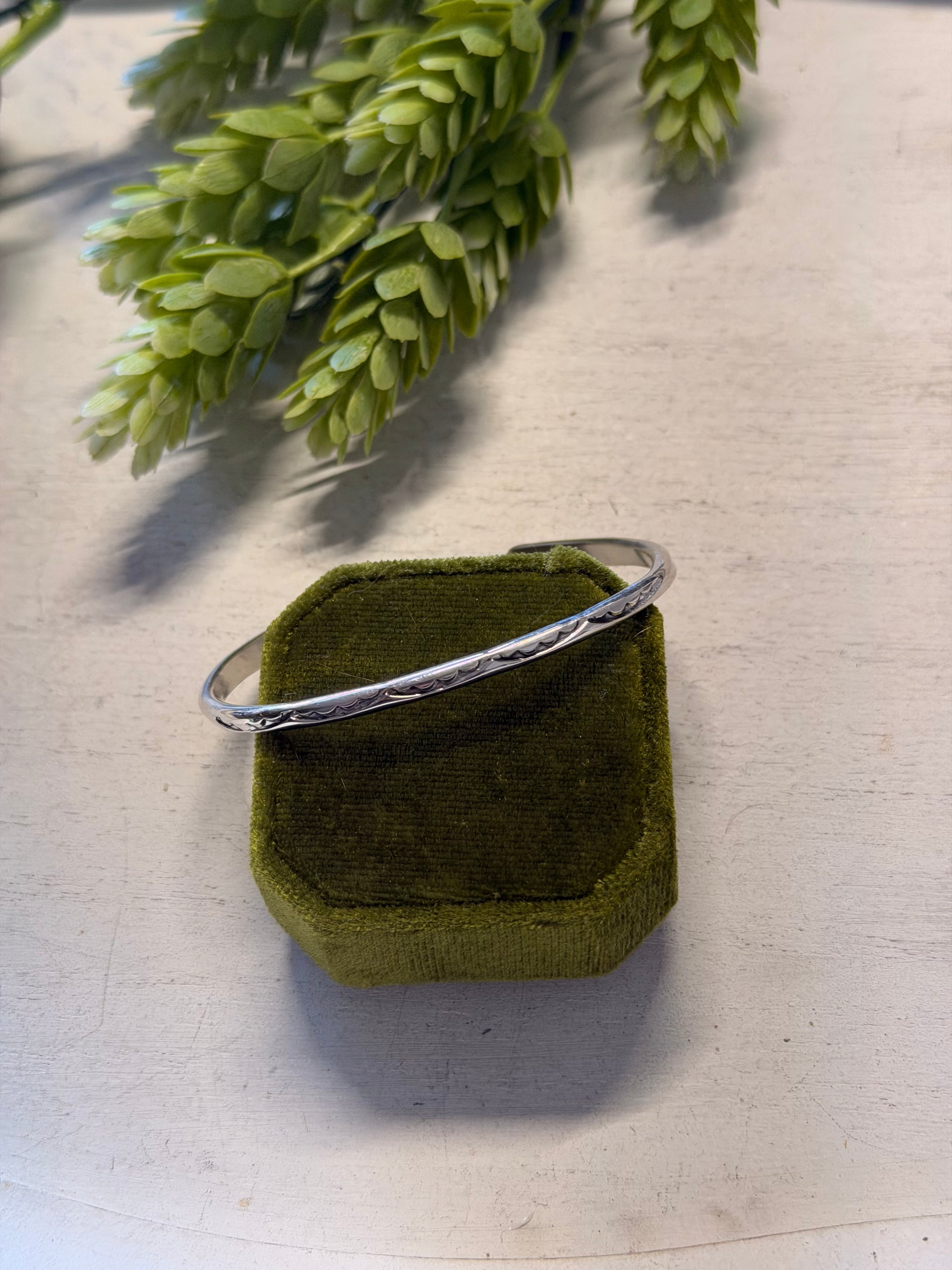 Navajo Made Sterling Silver Stamped Cuff Bracelet