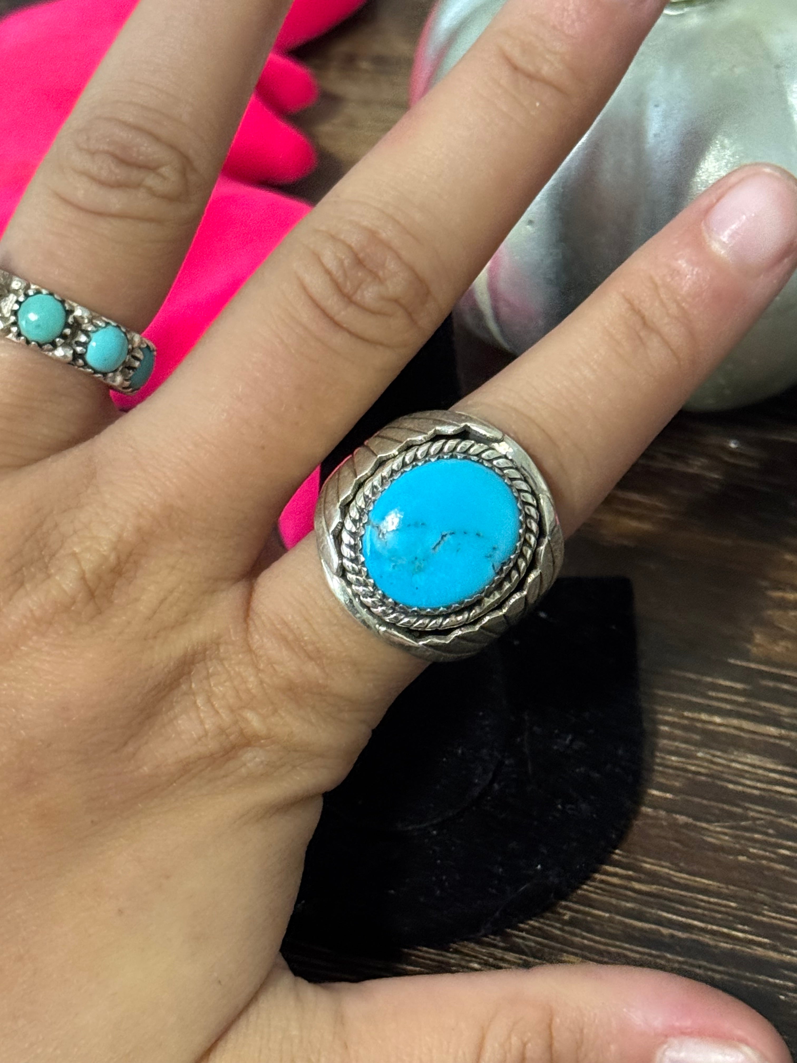 Southwest Handmade Kingman Turquoise & Sterling Silver Size Ring 8