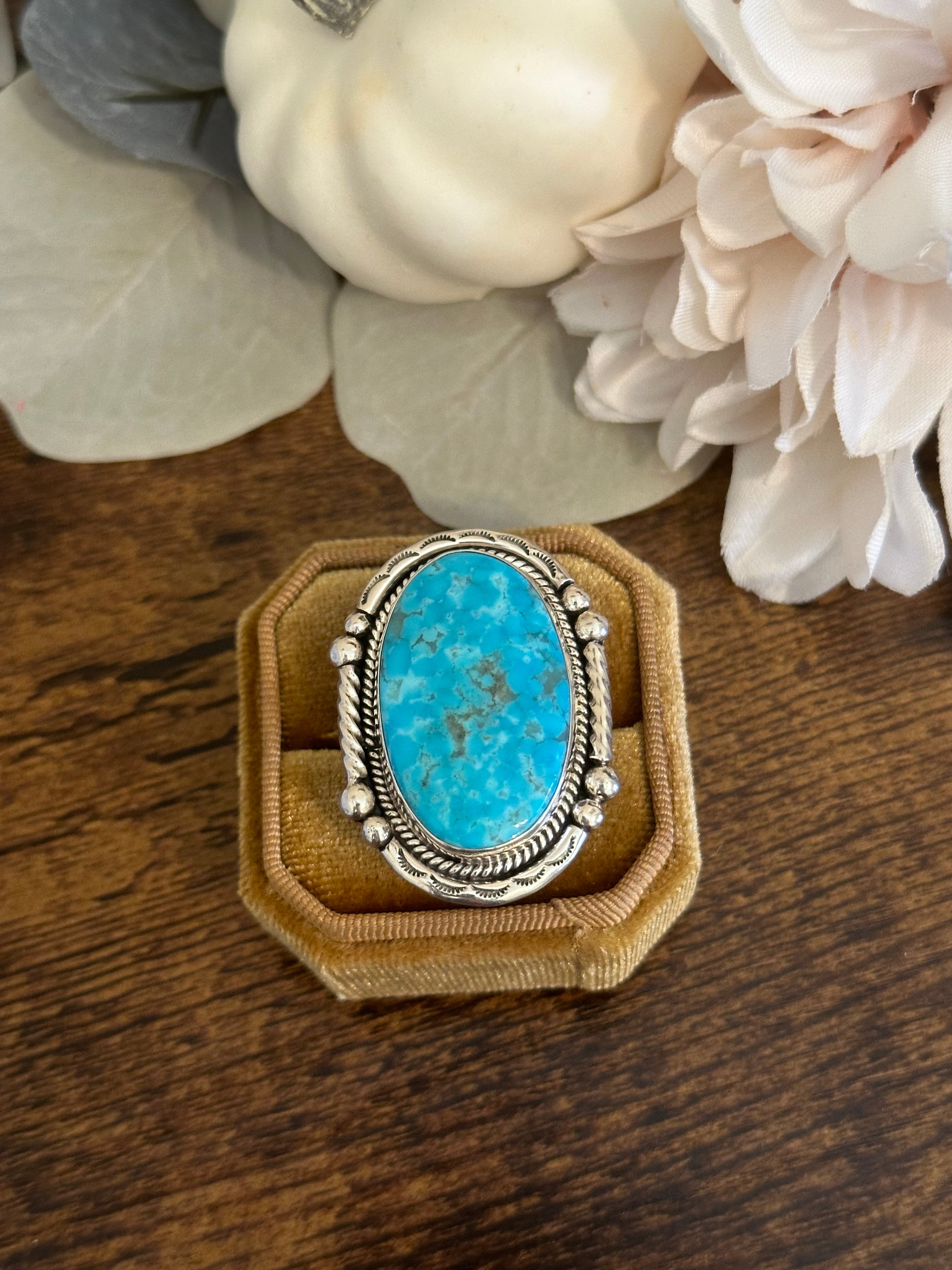 Navajo Made Kingman Turquoise & Sterling Silver Ring Size 9.5