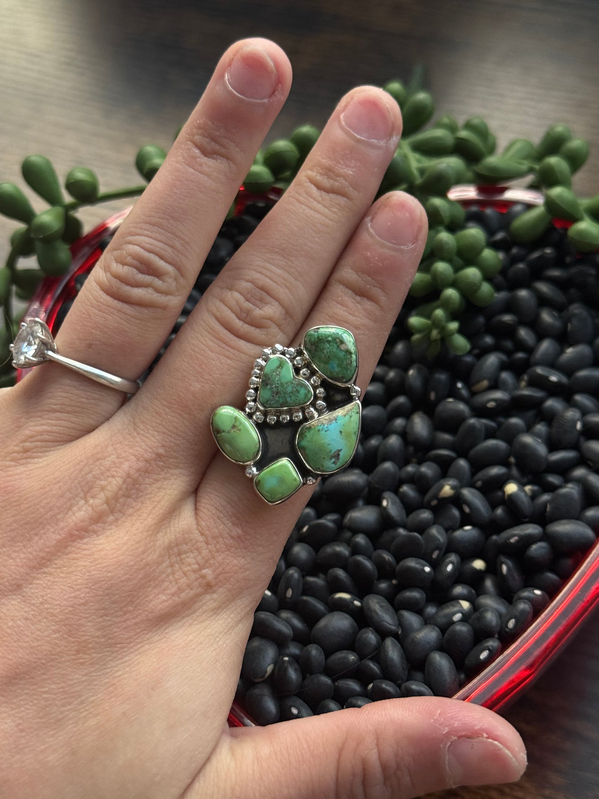 Southwest Handmade Sonoran Mountain Turquoise & Sterling Silver Adjustable Cluster Ring