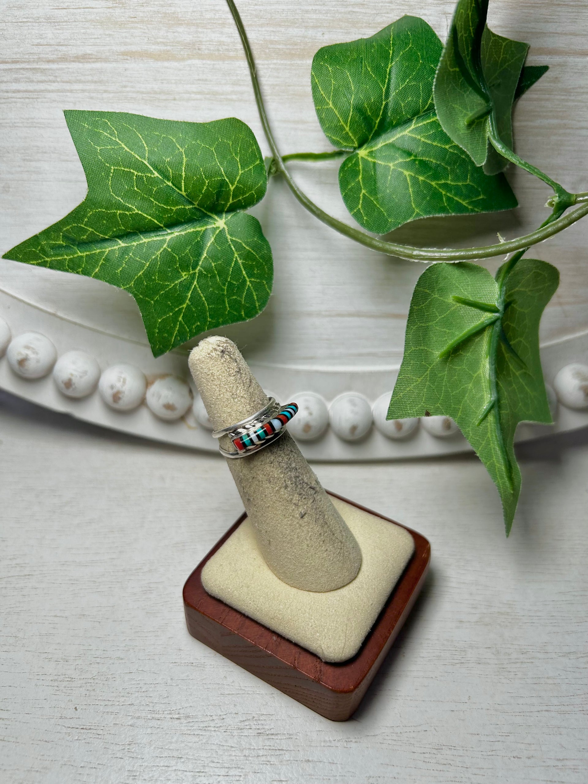 Zuni Multi Stone & Sterling Silver Ring Size 4.75