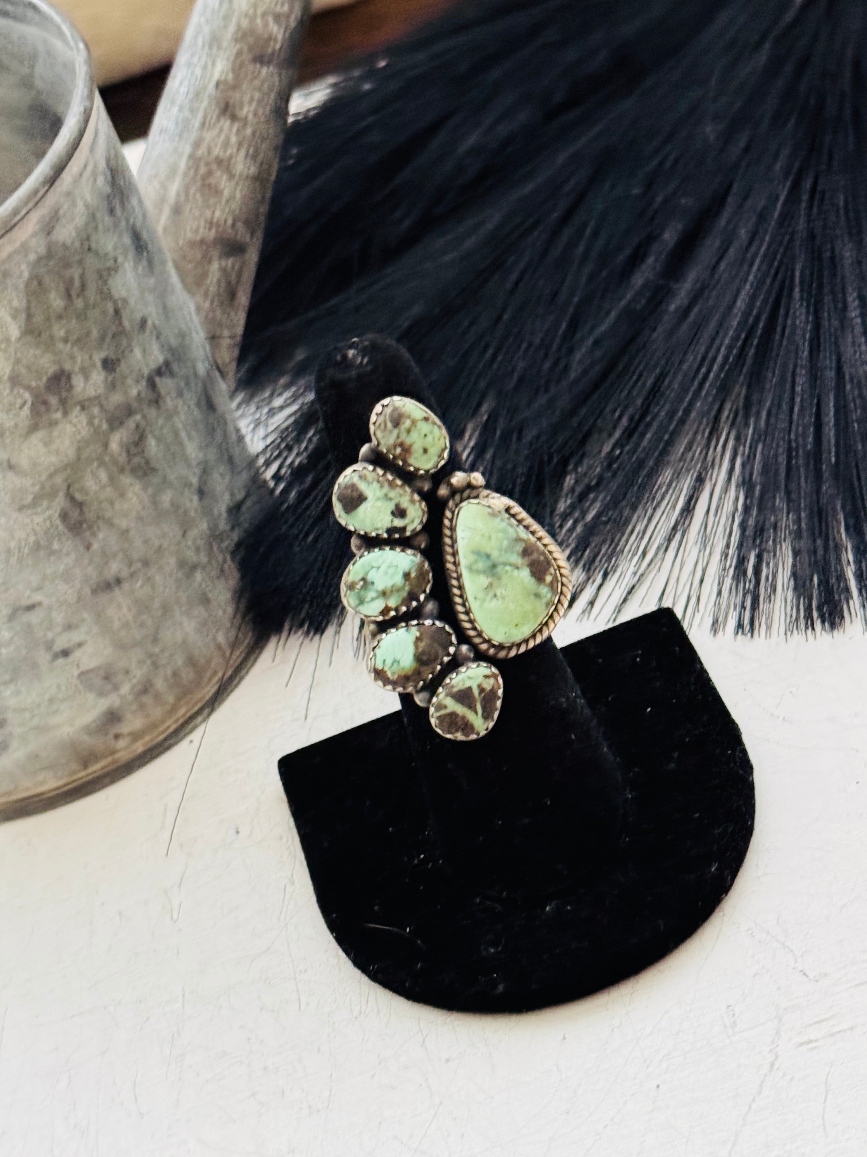 Southwest Handmade Palomino Variscite & Sterling Silver Adjustable Cluster Ring