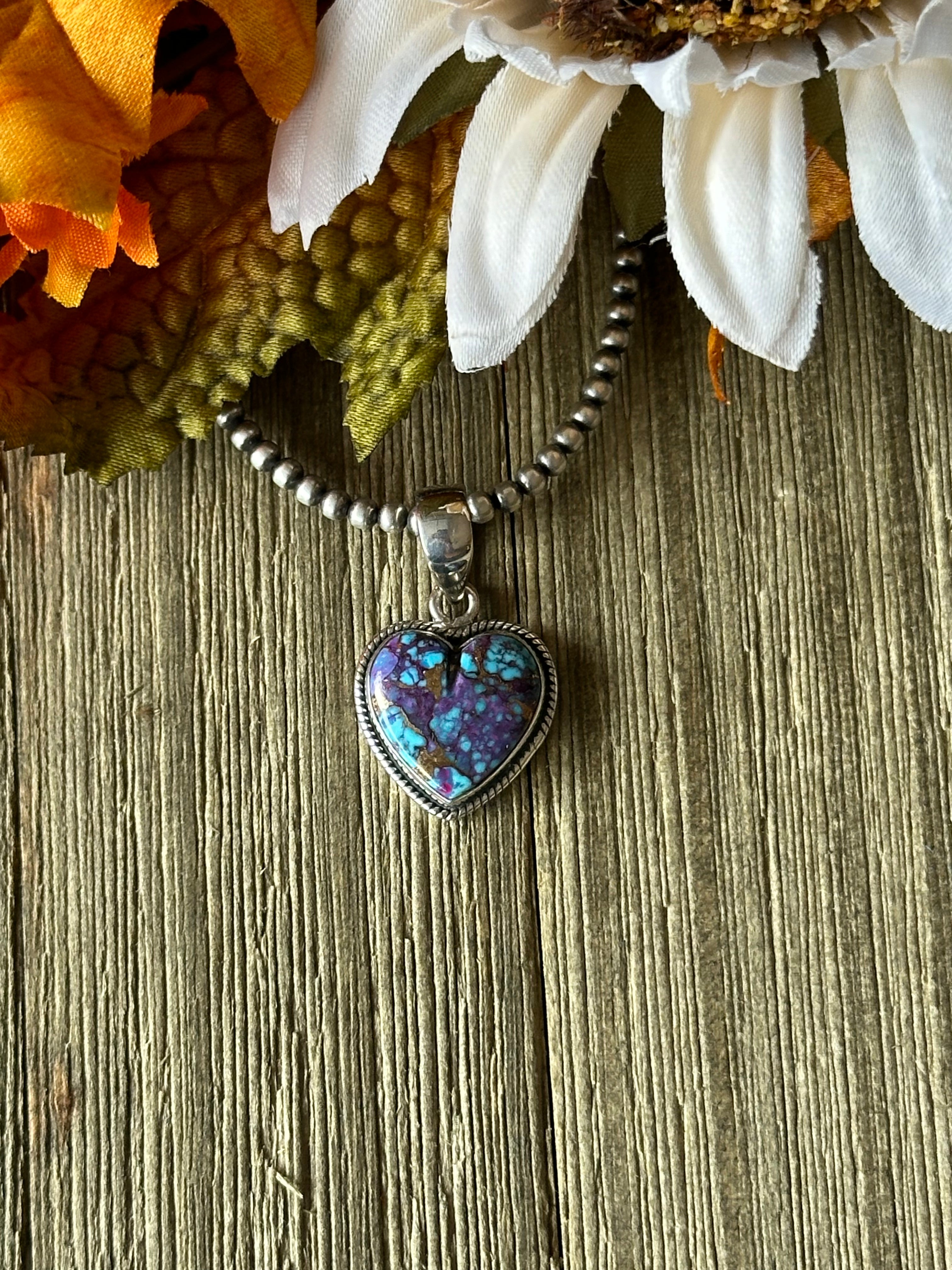 Southwest Handmade Purple Mohave Turquoise & Sterling Silver Heart Pendant