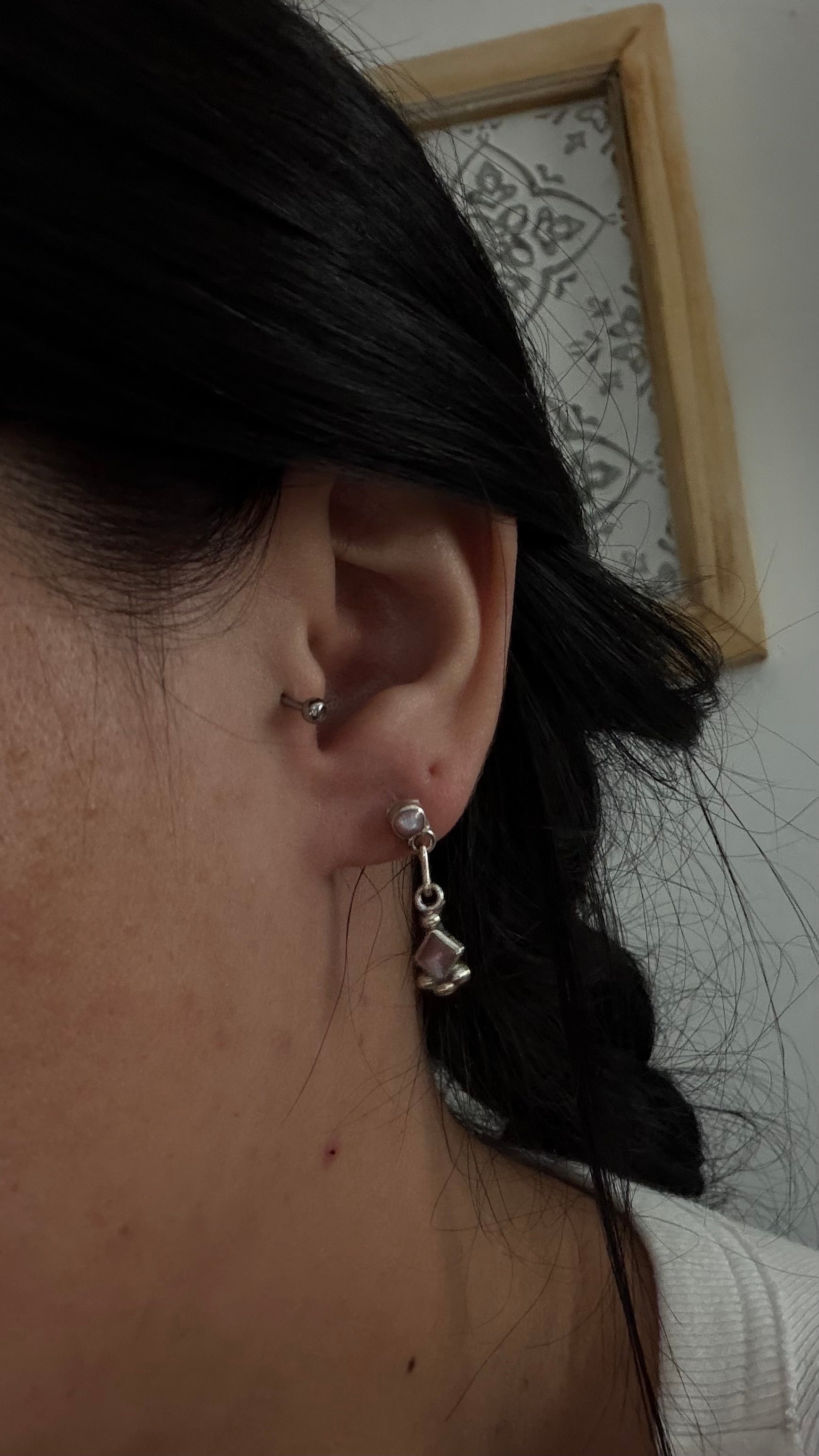 Navajo Made Mother of Pearl & Sterling Silver Post Dangle Earrings