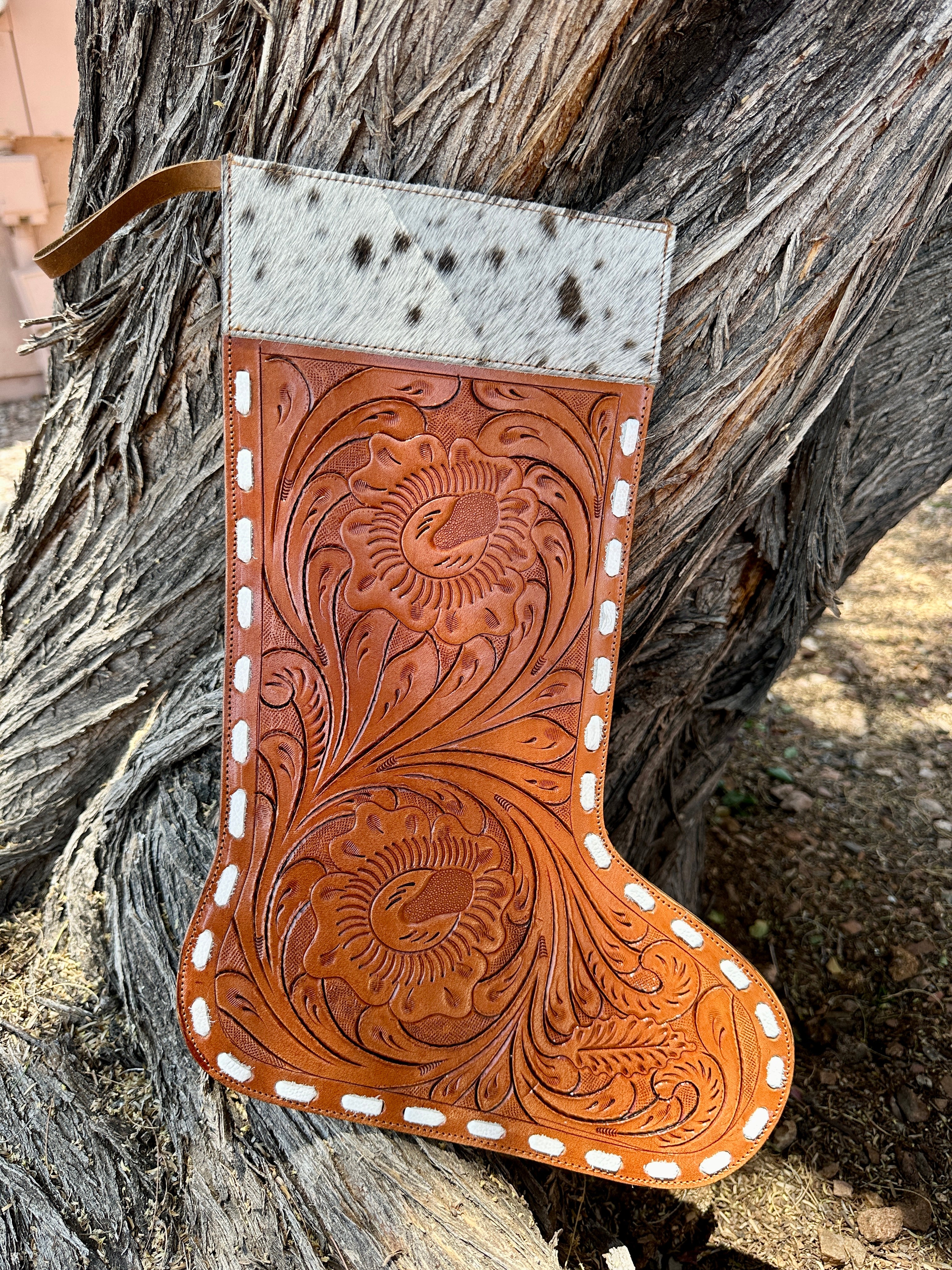 Genuine Tooled Leather Cowhide Stocking