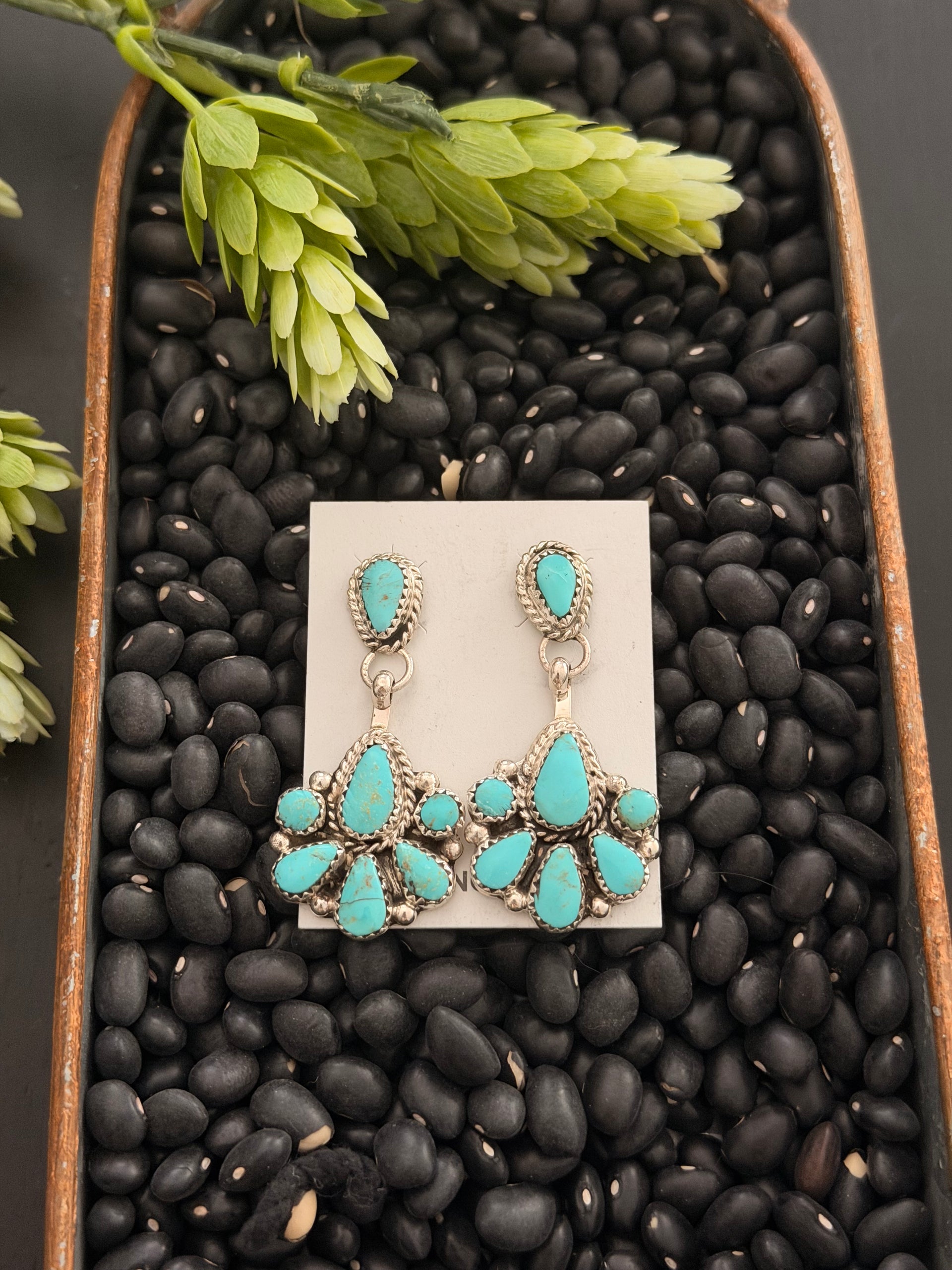 Alicia Wilson Kingman Turquoise & Sterling Silver Post Dangle Cluster Earrings