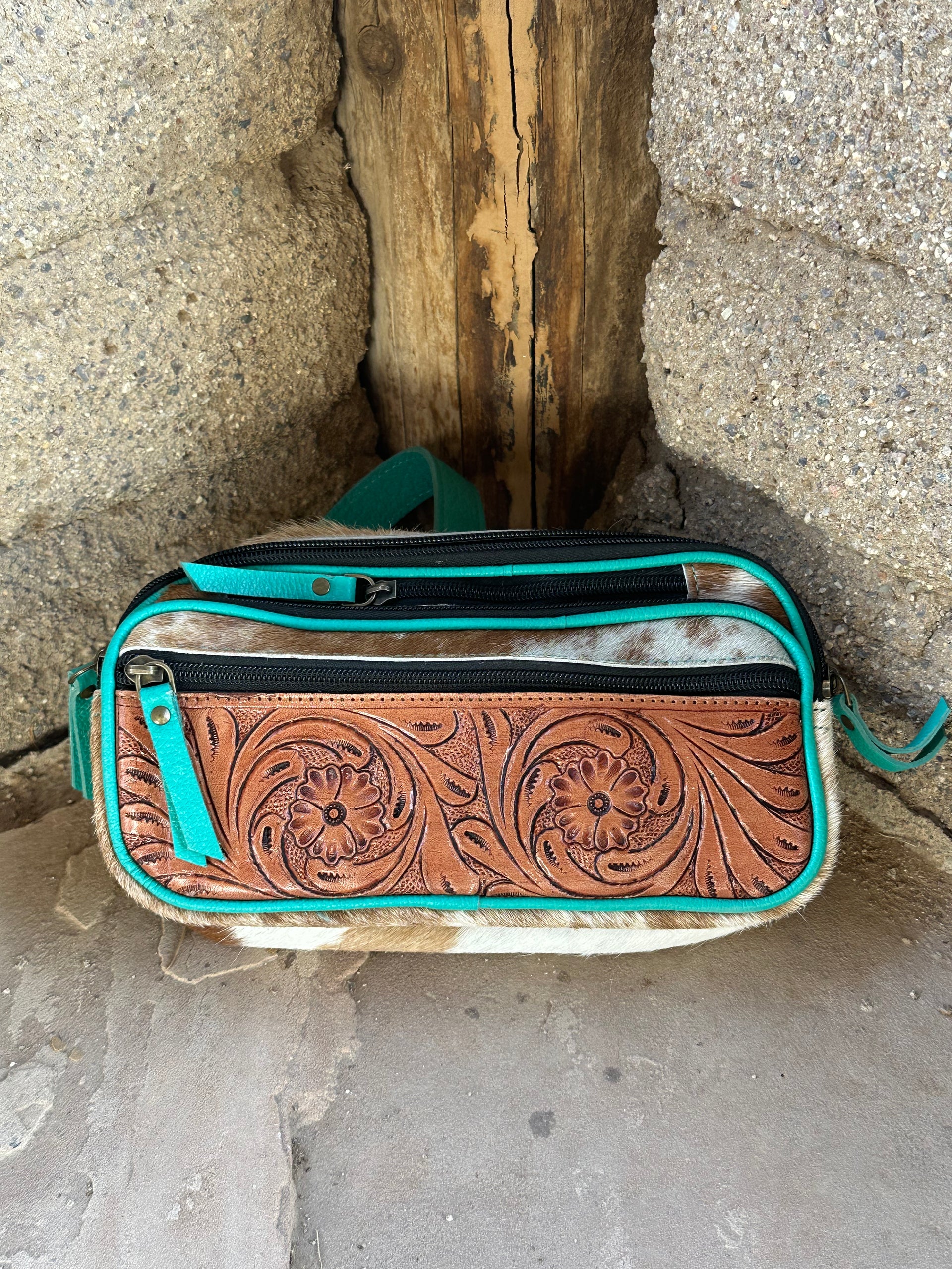 Genuine Tooled Leather Cowhide Cross Body