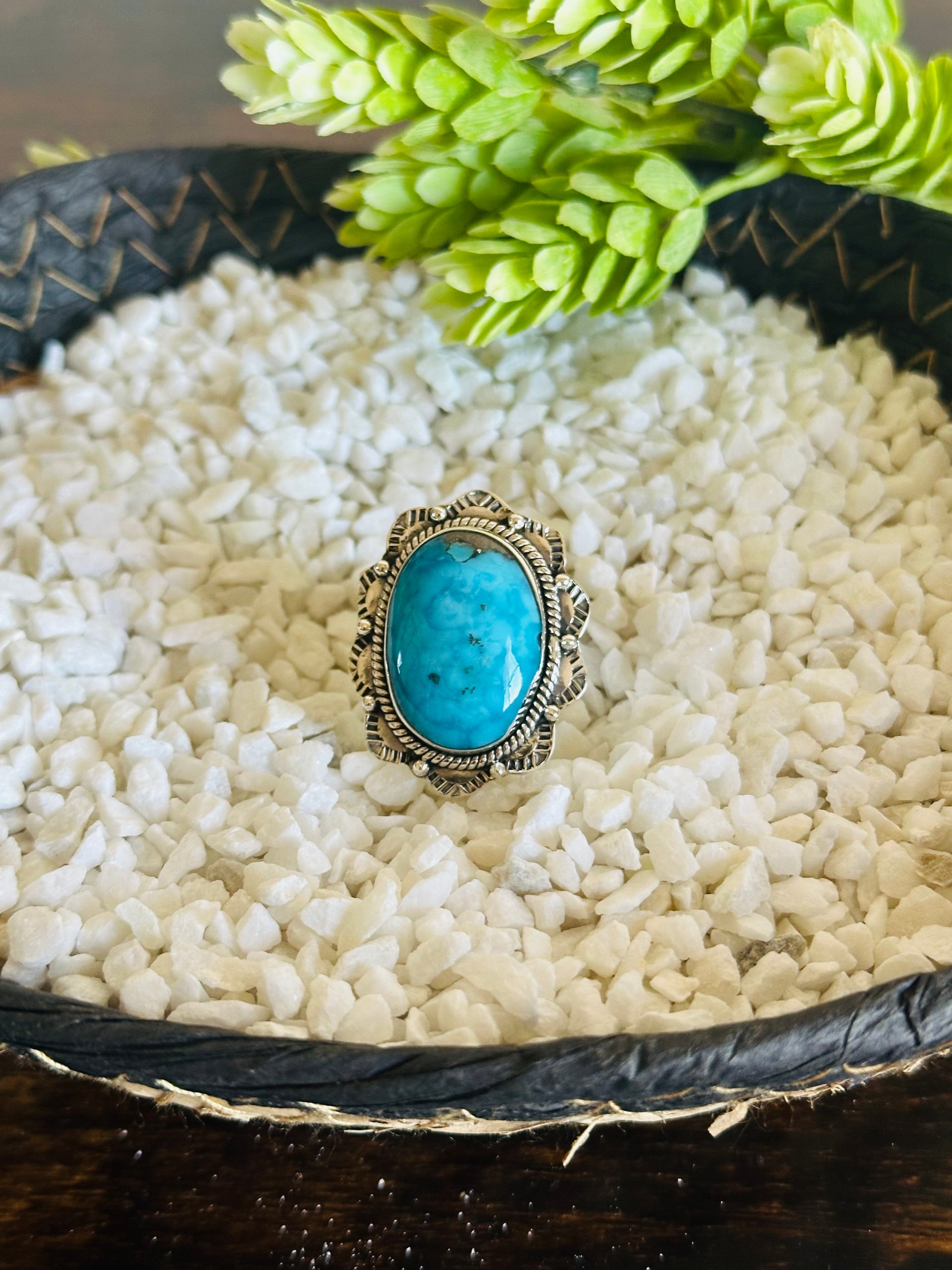 TTD Blue Ridge Turquoise & Sterling Silver Adjustable Ring