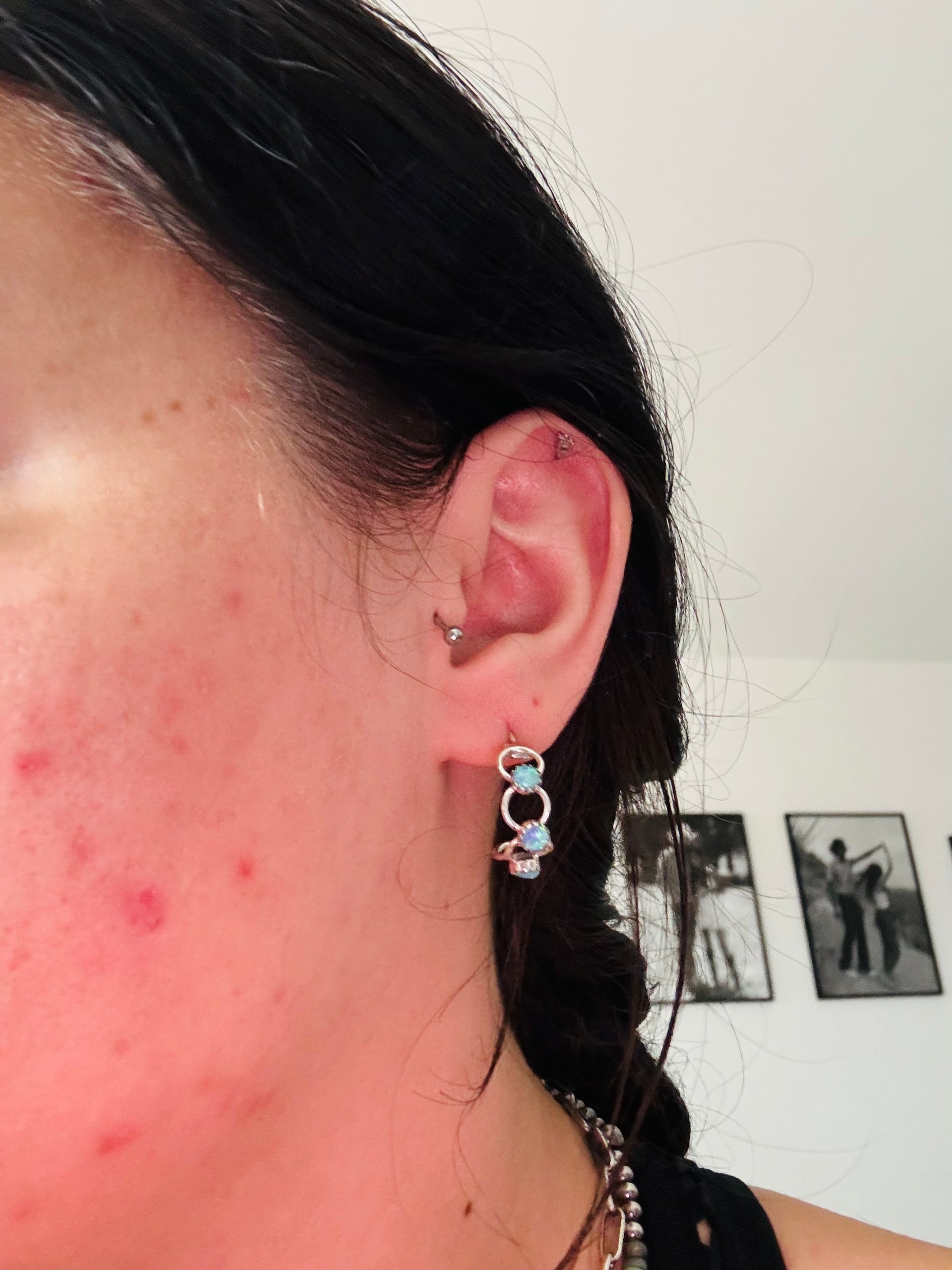 Robertson Martinez Blue Opal (Man Made) & Sterling Silver Post Half Hoop Earrings