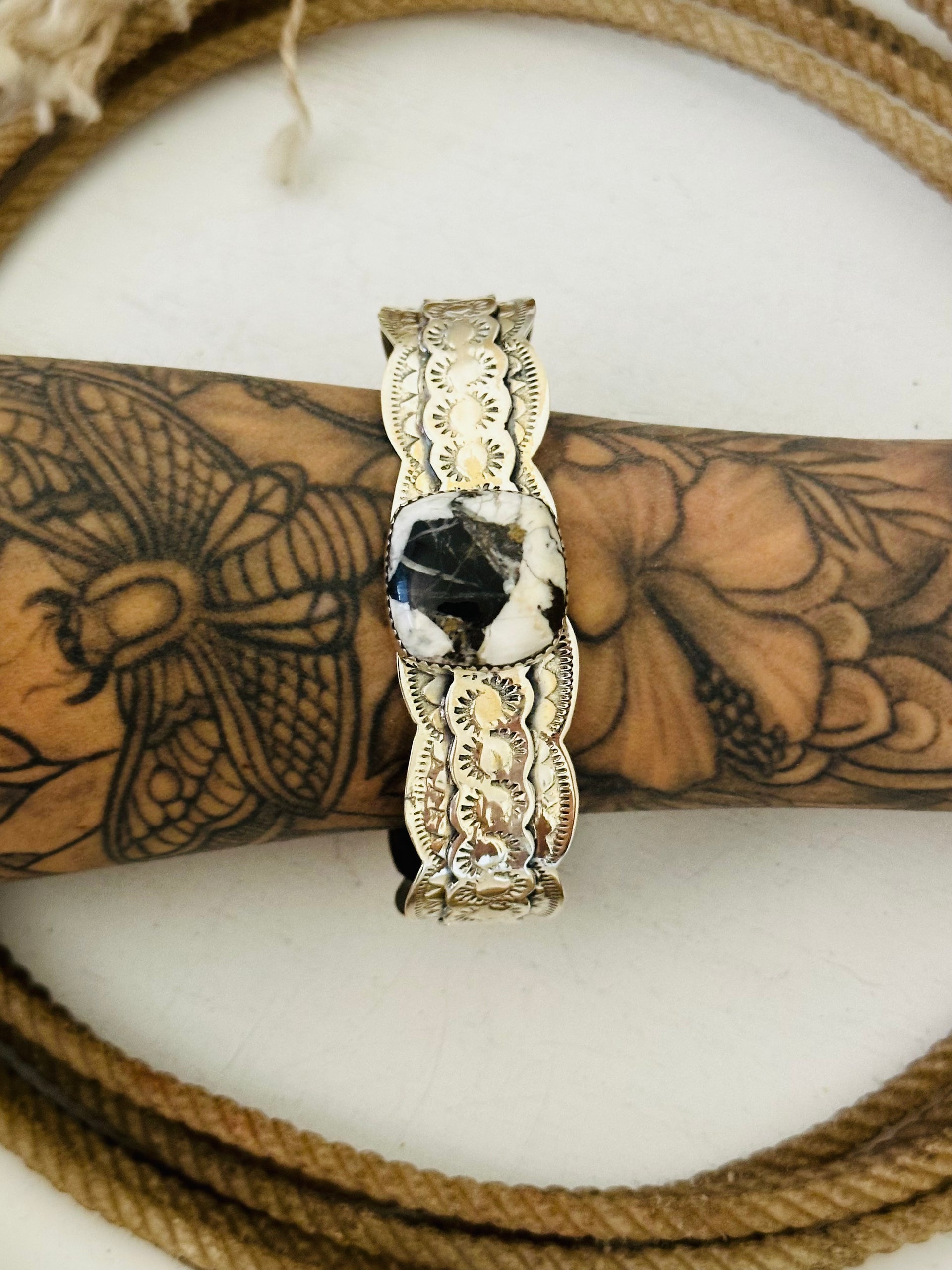 Southwest Made White Buffalo & Sterling Silver Cuff Bracelet