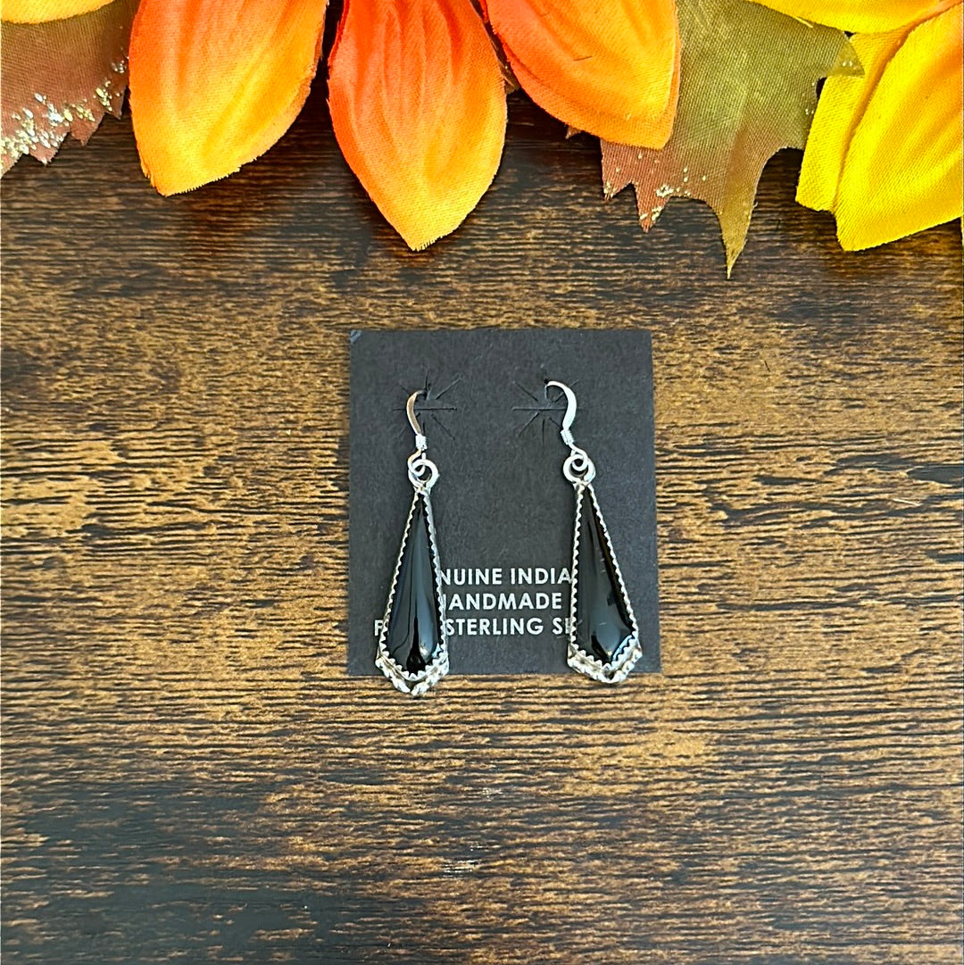 Navajo Made Onyx & Sterling Silver Post Dangle Earrings