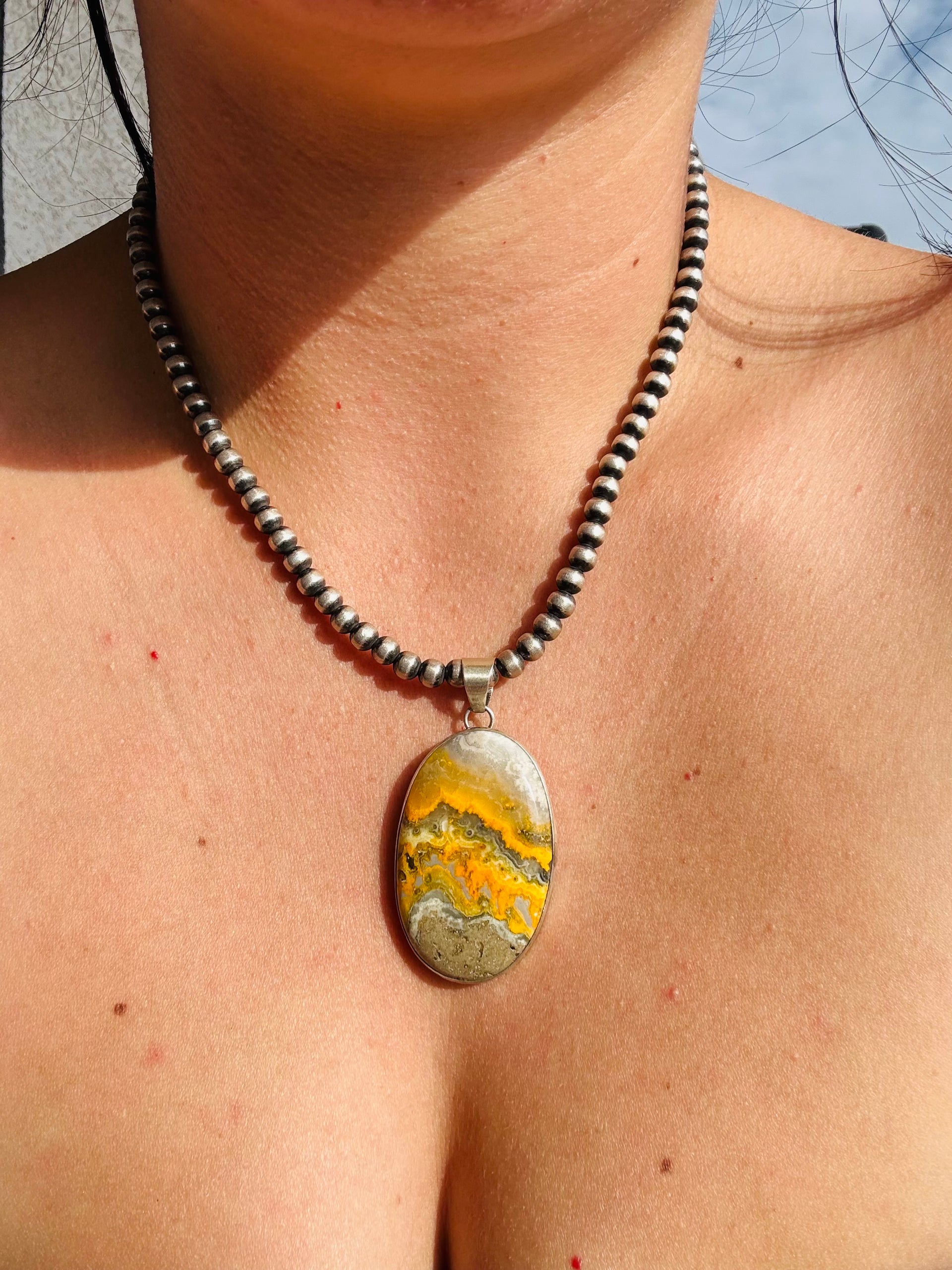 Navajo Made Bb Agate & Sterling Silver Pendant