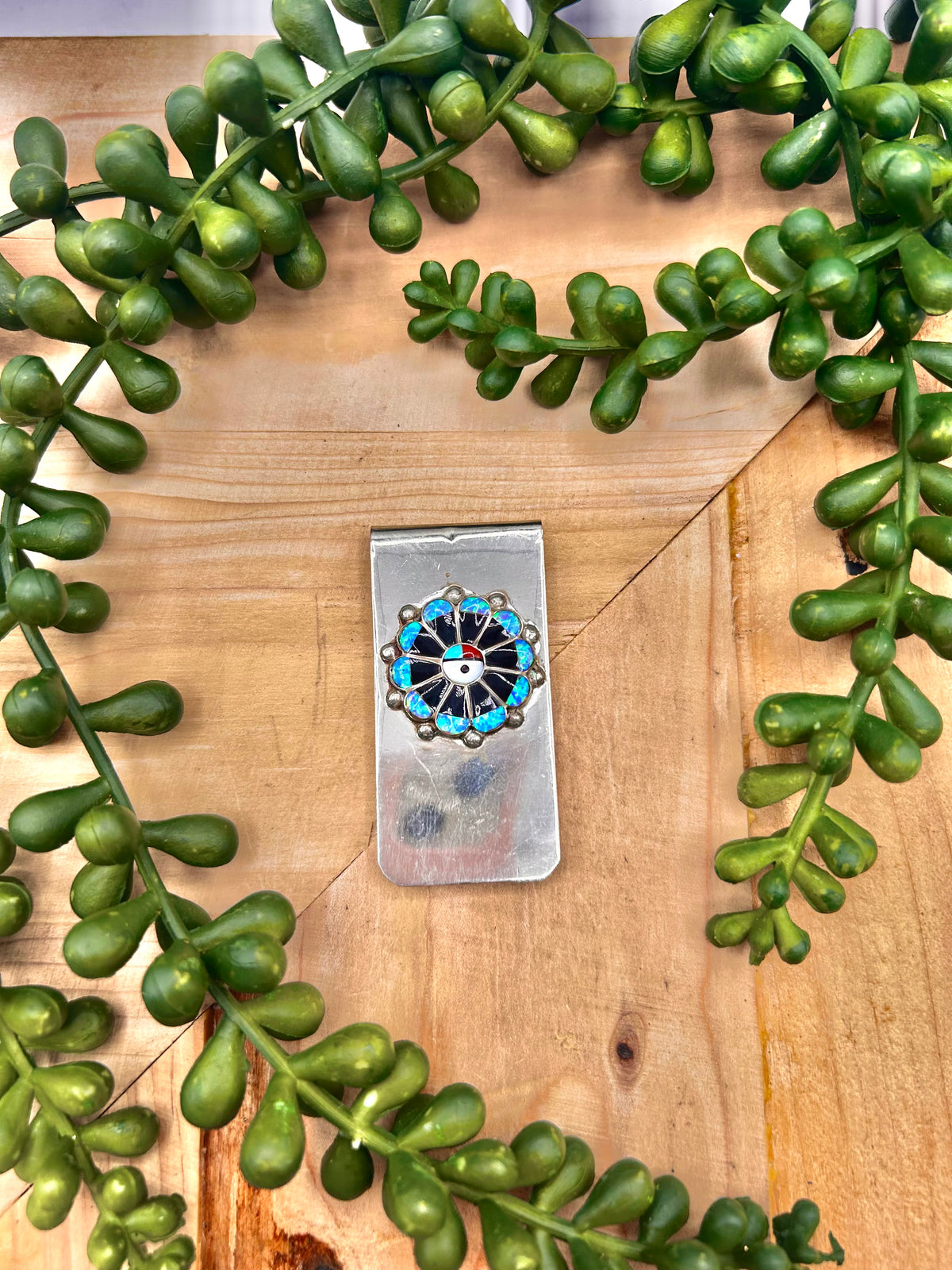 Zuni Made Multi Stone & Sterling Silver  Money Clip