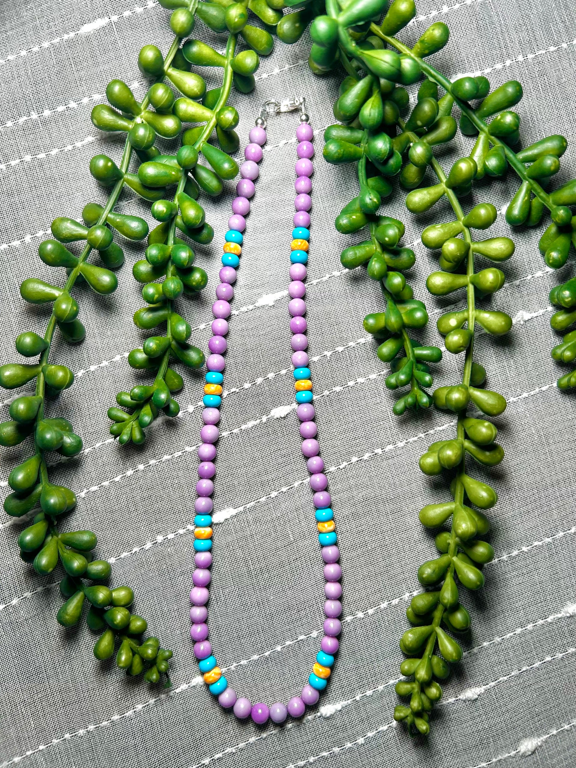 Navajo Strung Multi Stone & Sterling Silver Necklace