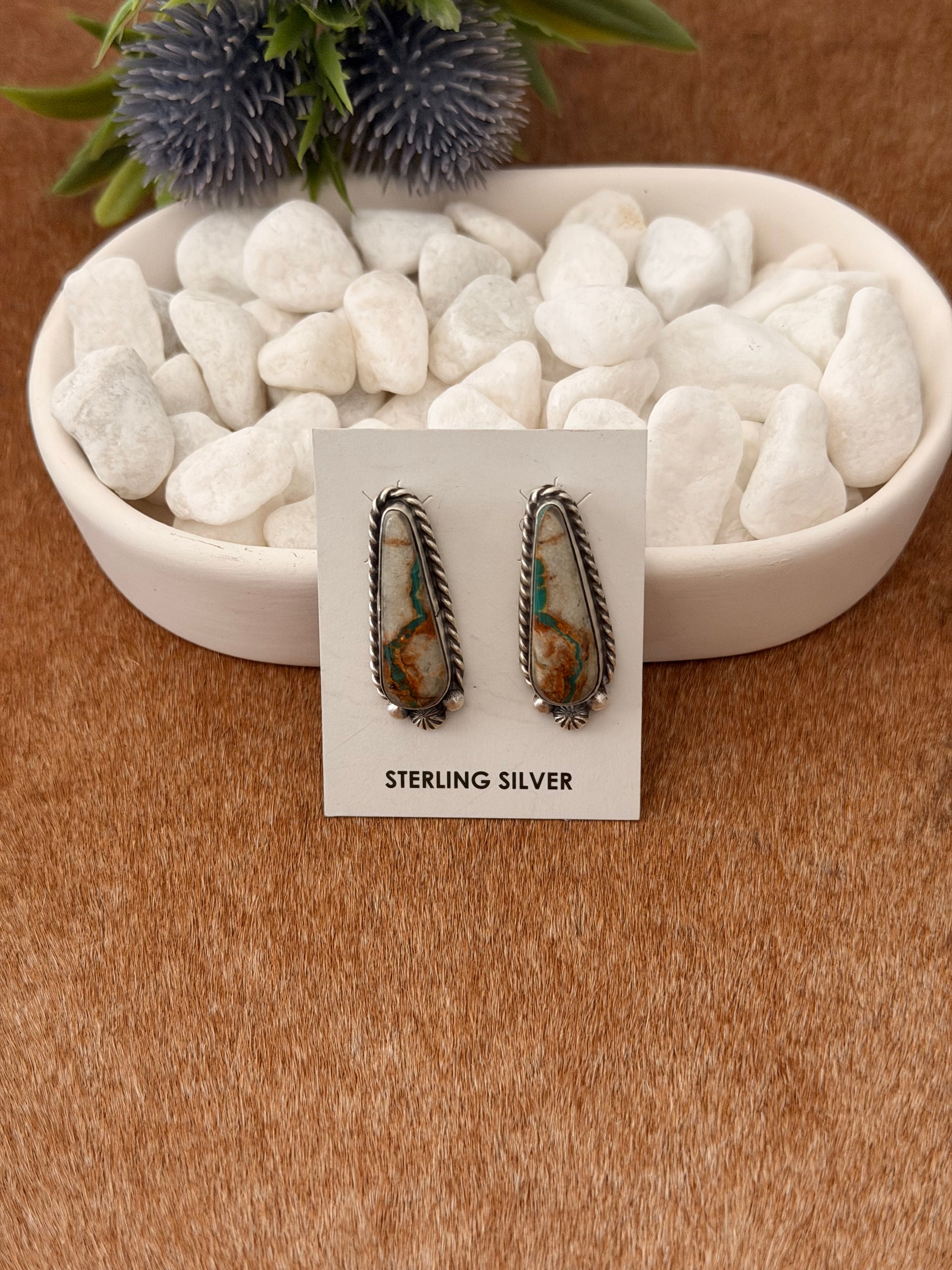 Navajo Made Boulder Turquoise & Sterling Silver Post Earrings