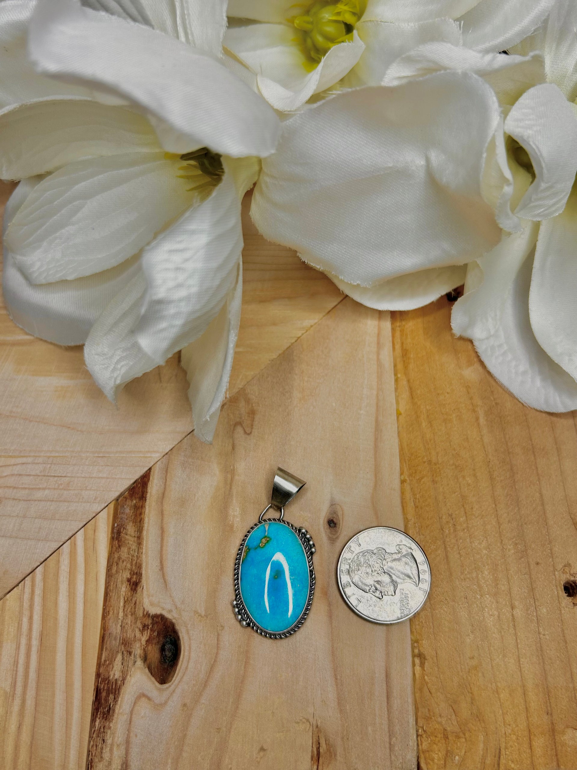 Navajo Made Sonoran Mountain Turquoise & Sterling Silver Pendant