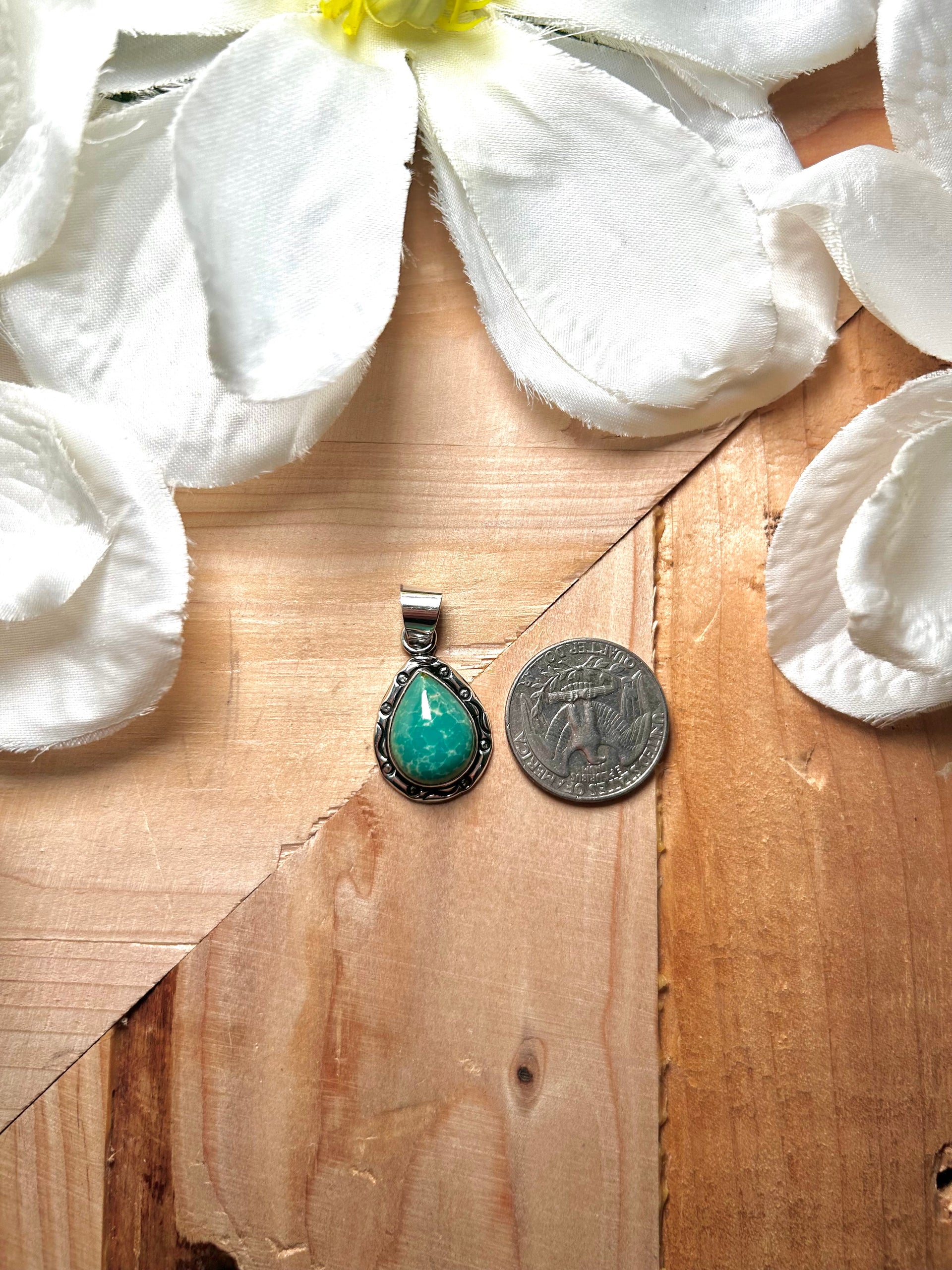 Navajo Made Fox  Turquoise & Sterling Silver Pendant
