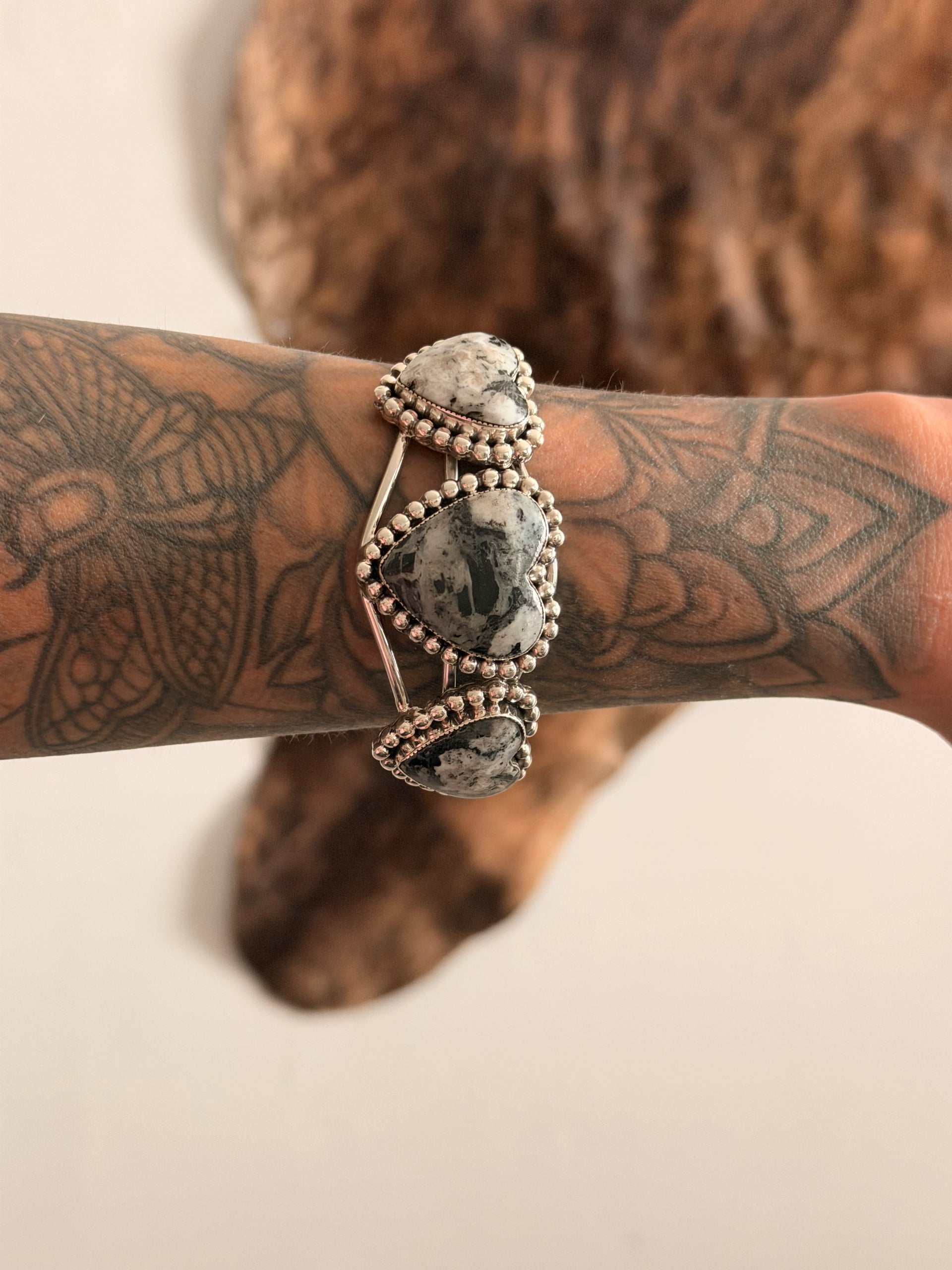 David Lopez White Buffalo & Sterling Silver Heart Cuff Bracelet