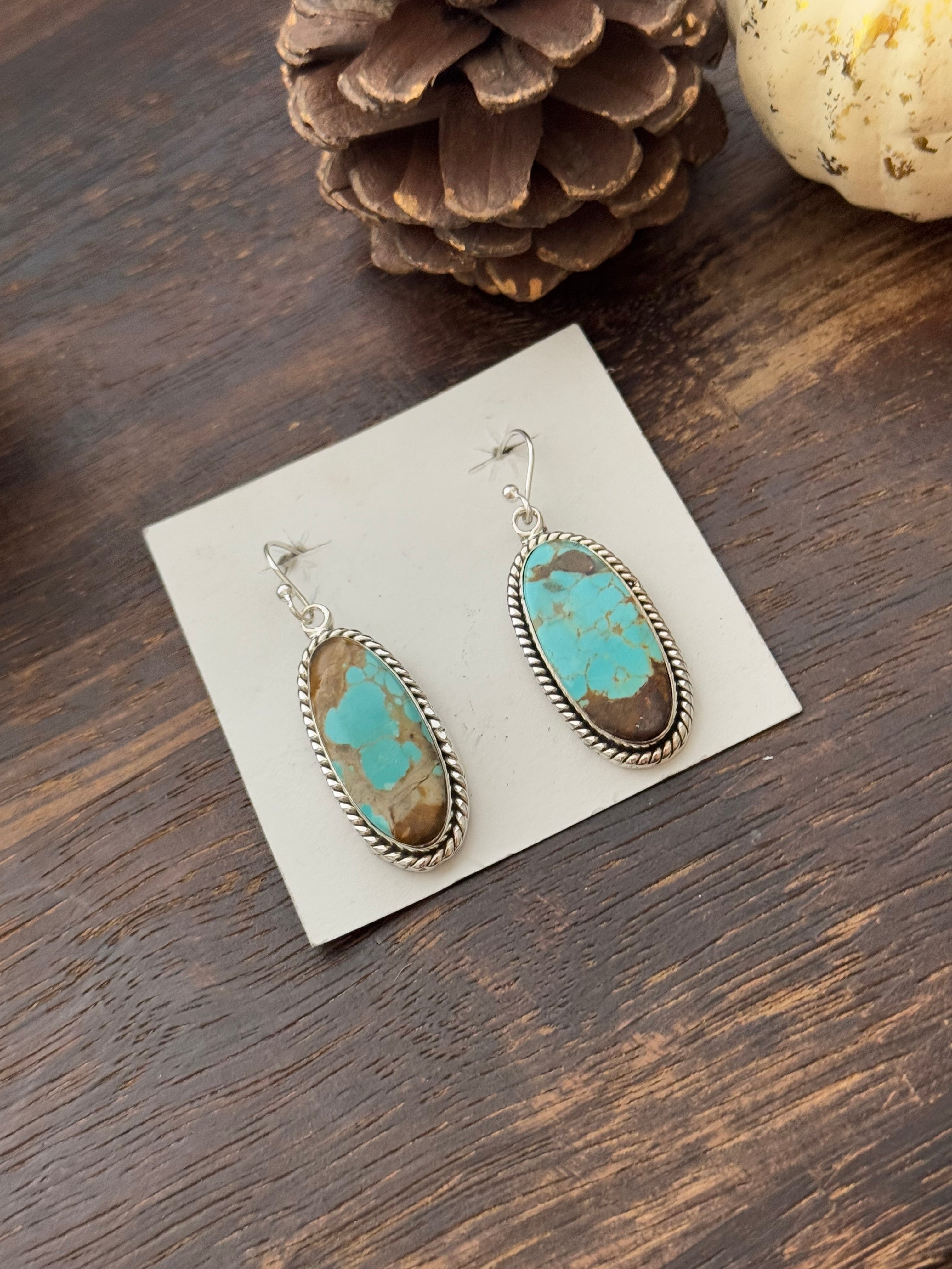 Southwest Handmade #8 Turquoise & Sterling Silver Dangle Earrings