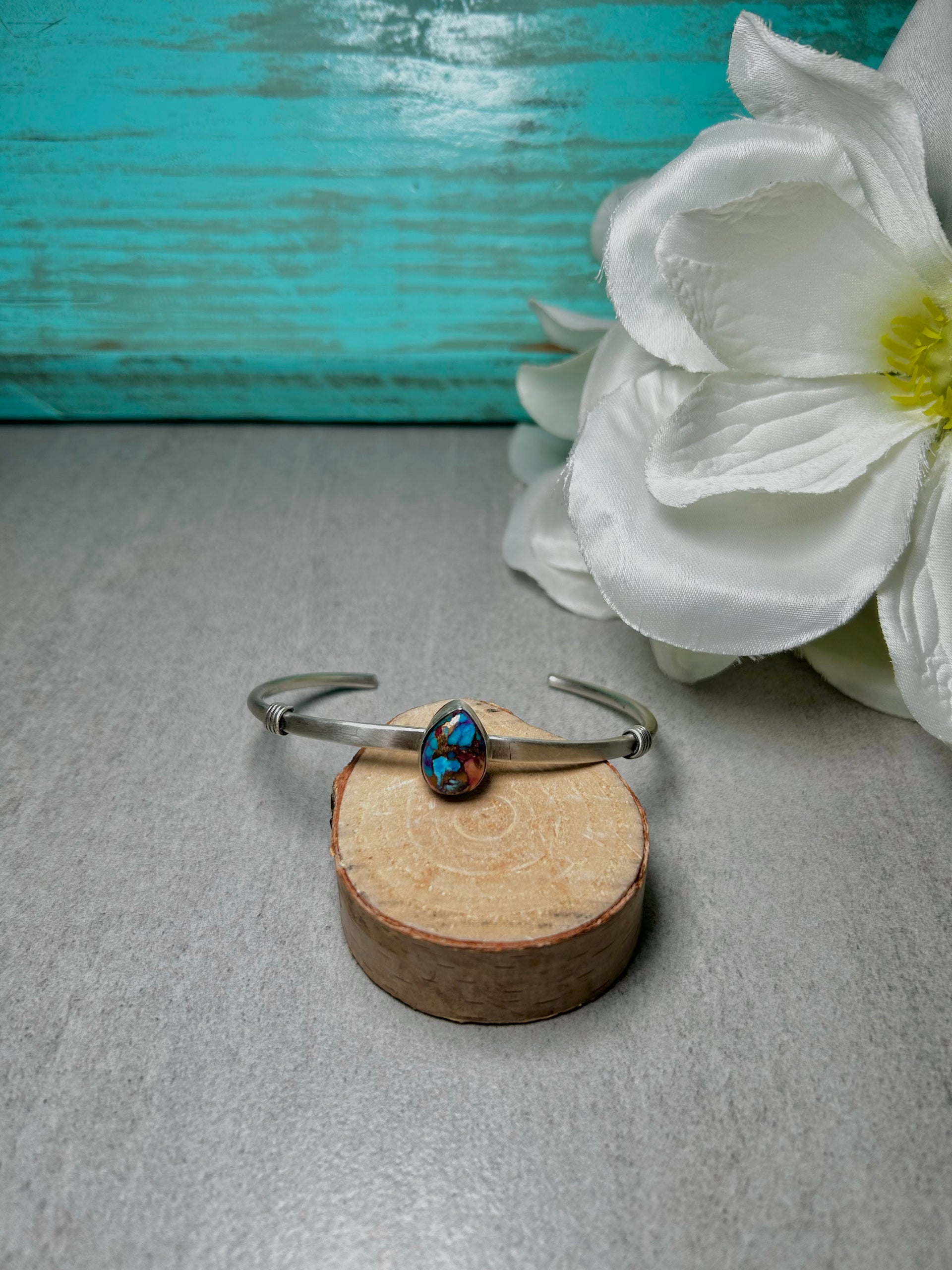 Navajo Made Mohave Turquoise  & Sterling Silver Cuff Bracelet