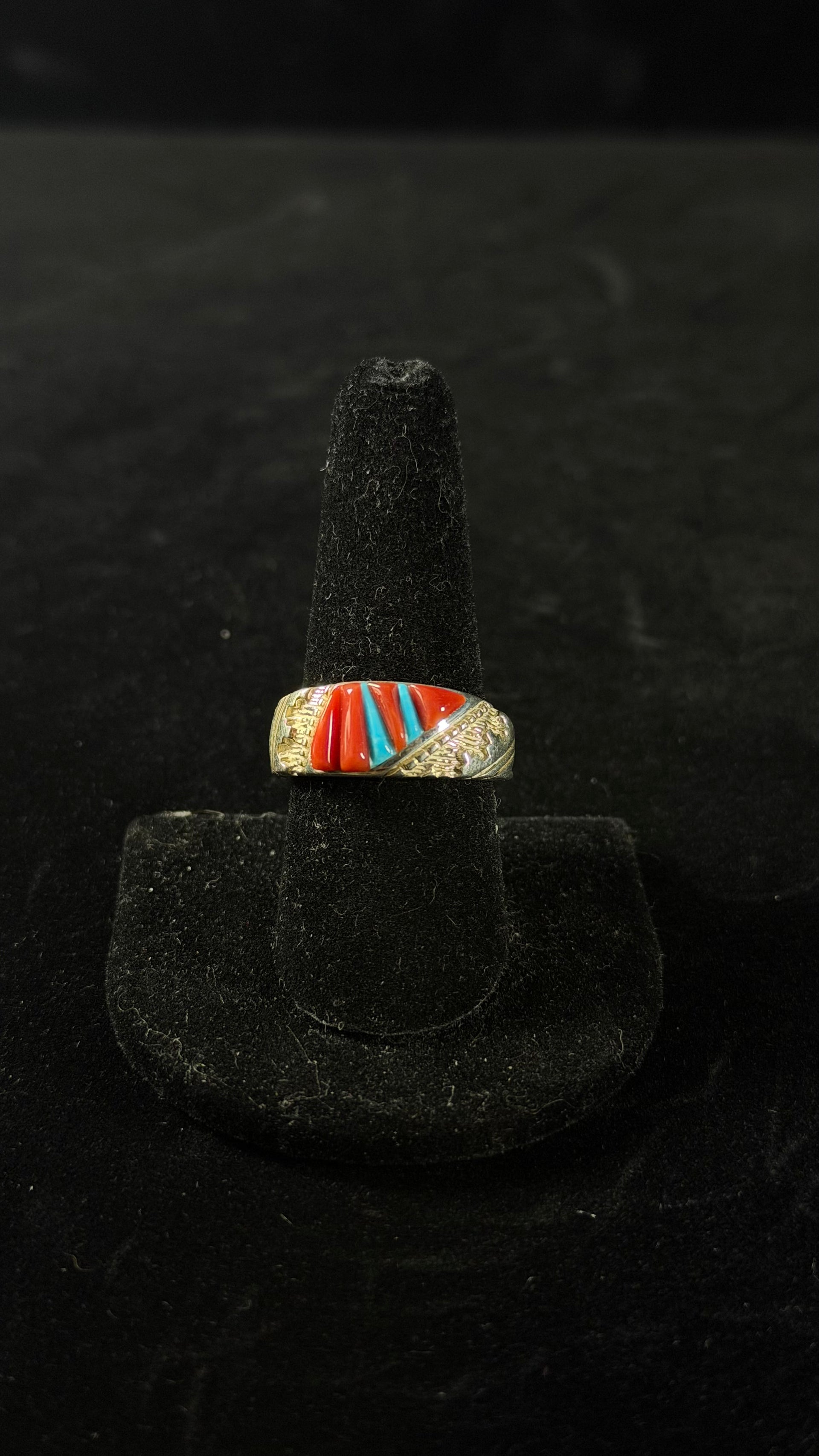 Navajo Made Multi Stone & Sterling Silver Cobblestone Ring