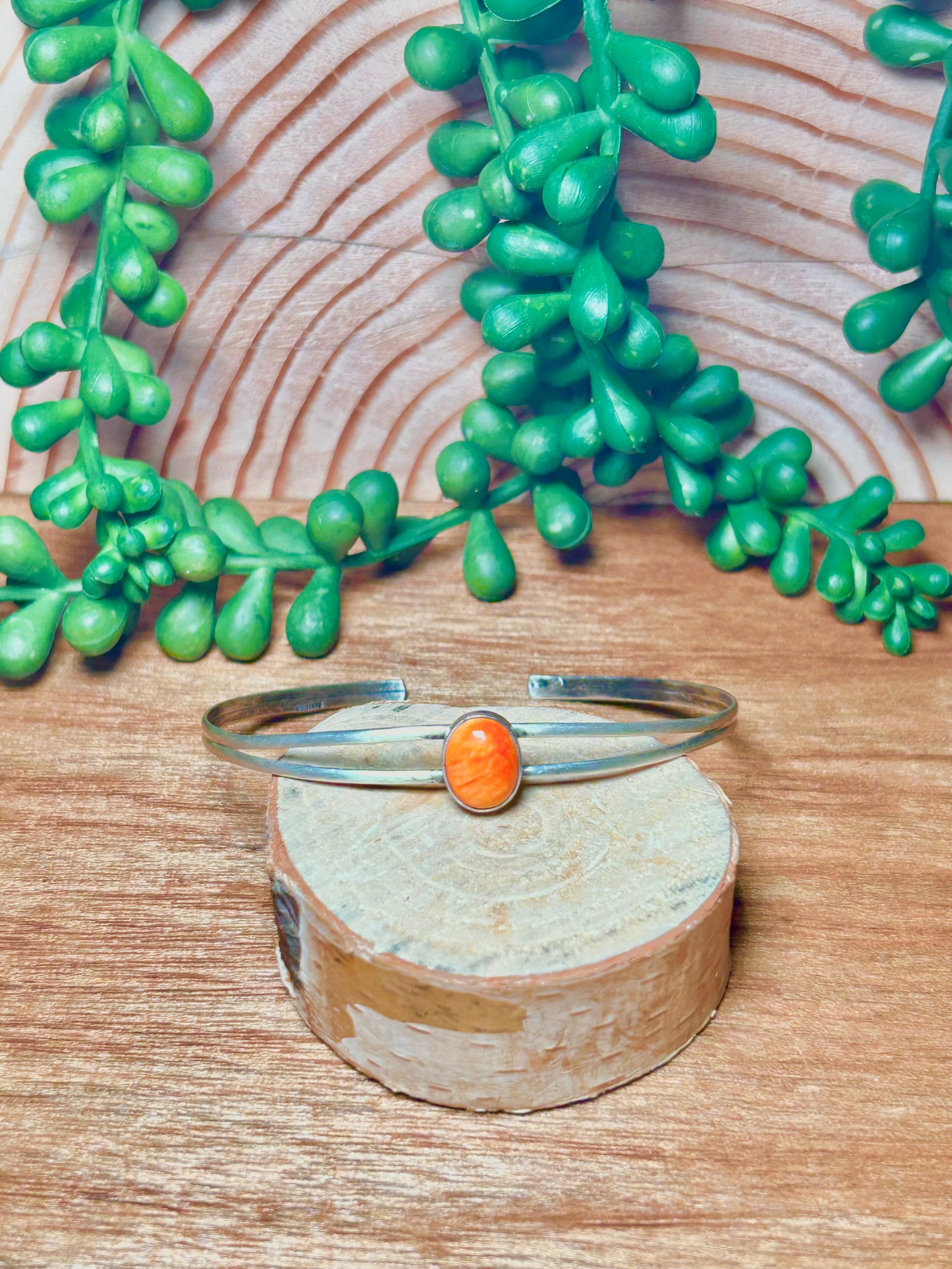 Navajo Made Spiny Oyster & Sterling Silver Cuff Bracelet