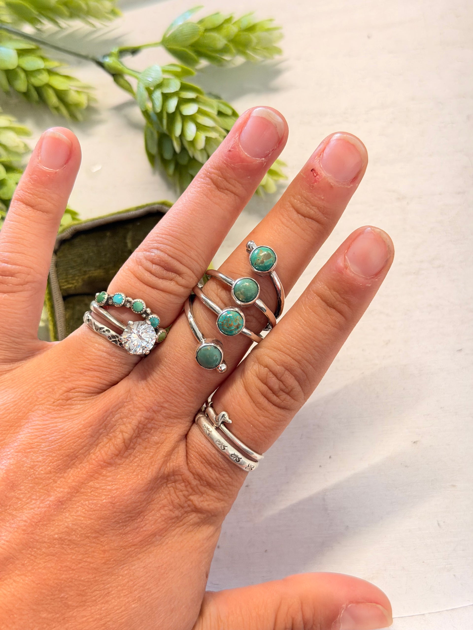 Navajo Made Kingman Turquoise & Sterling Silver Adjustable Ring