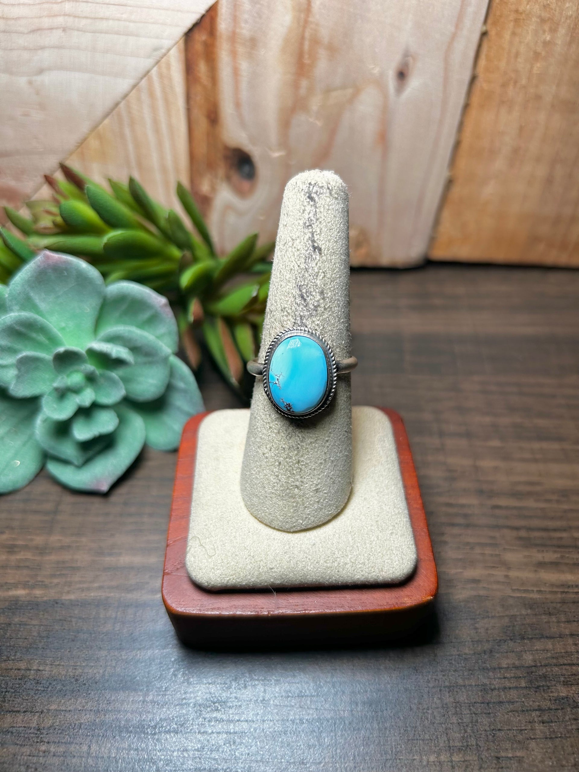 Navajo Made Golden Turquoise & Sterling Silver Ring Size 8.25