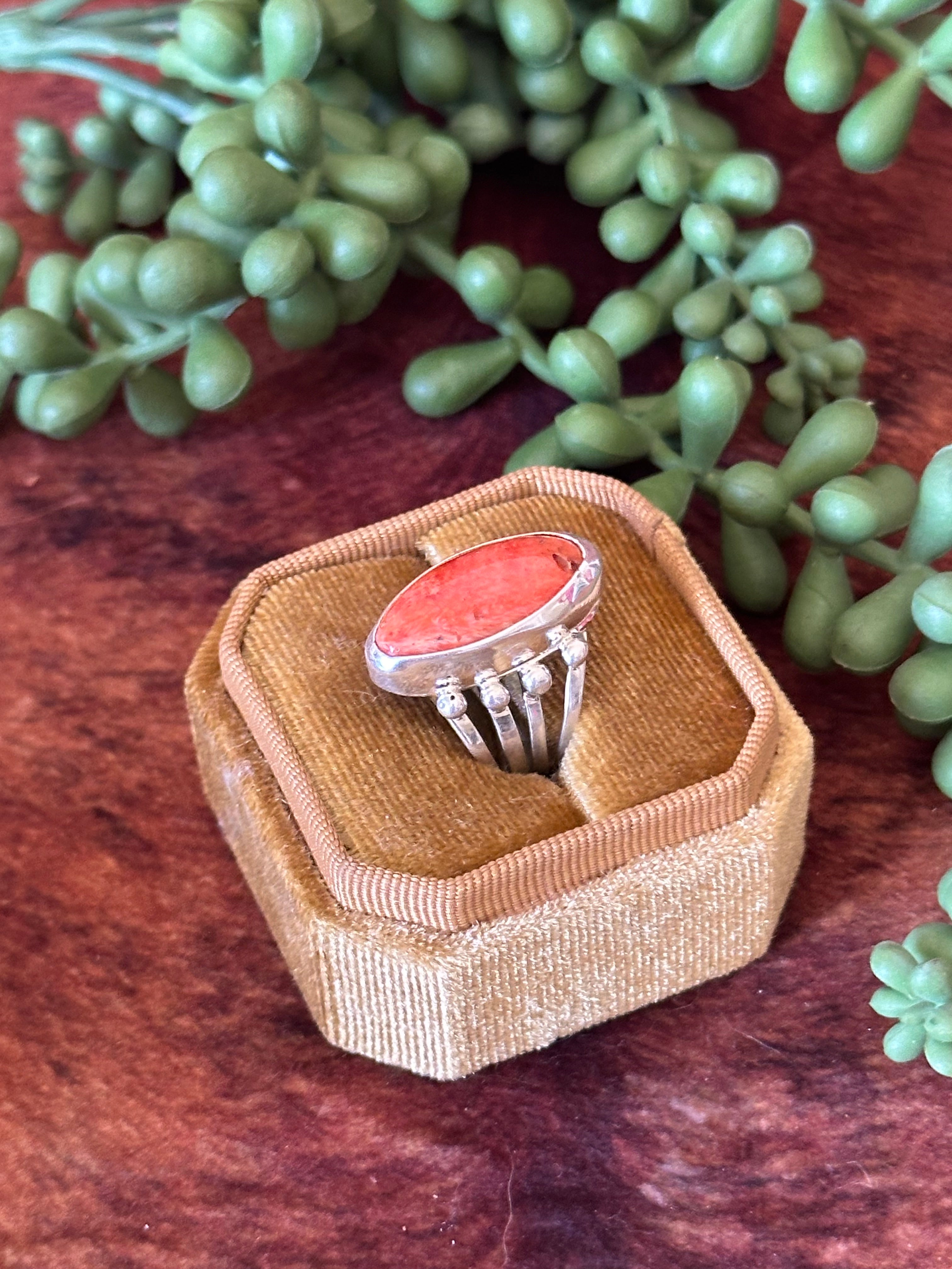 Navajo Made Spiny Oyster & Sterling Silver Ring Size 5.75