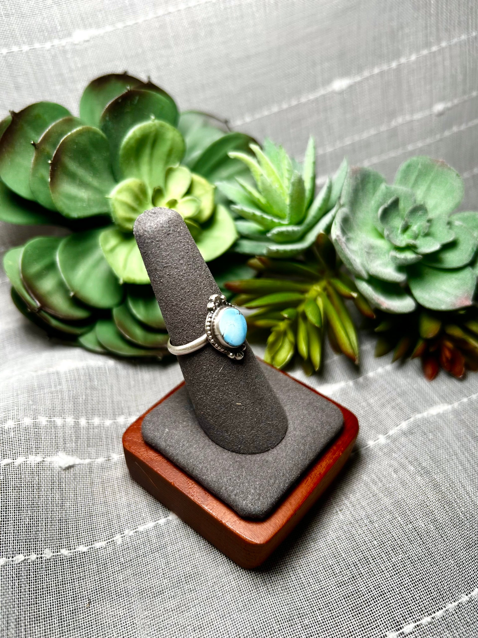 Navajo Made Golden Hill Turquoise & Sterling Silver Ring Size 7