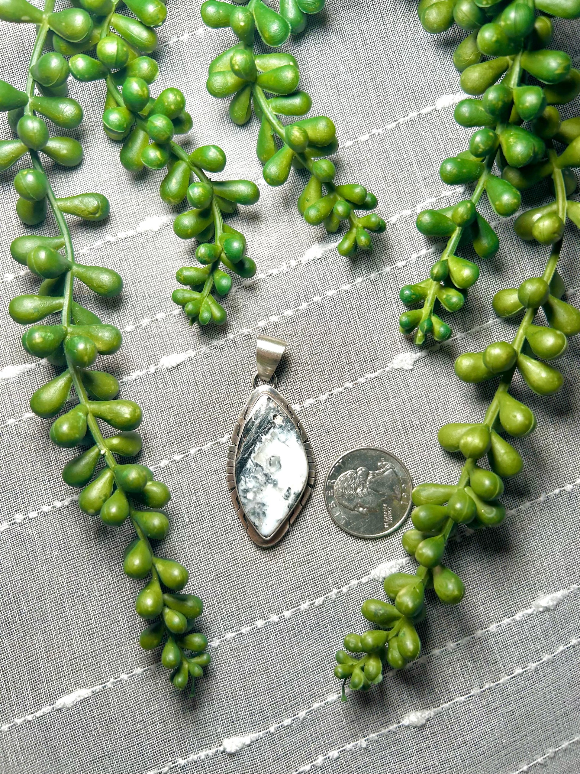 Navajo Made White Buffalo & Sterling Silver Pendant