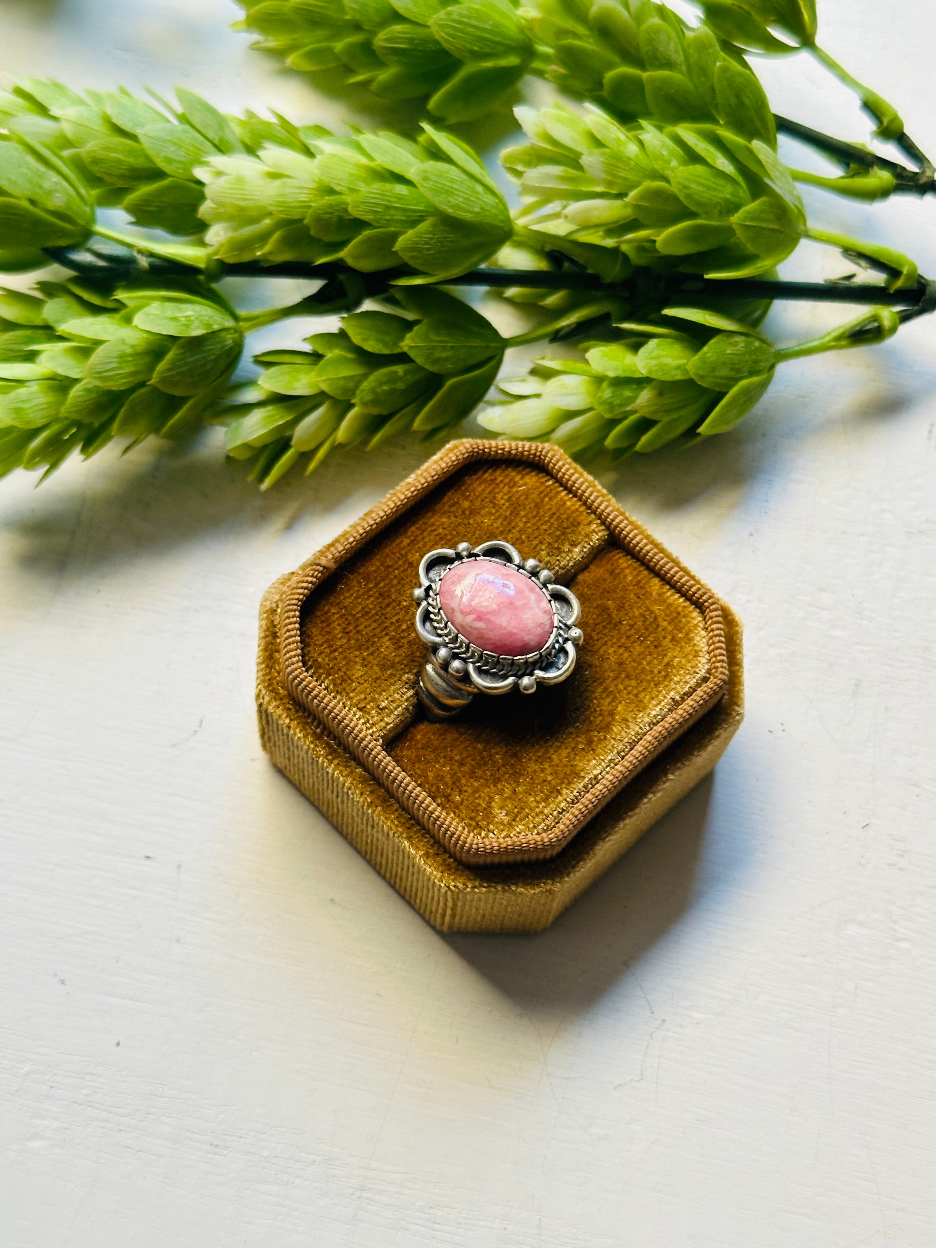 Navajo Made Rhodochrosite & Sterling Silver Ring