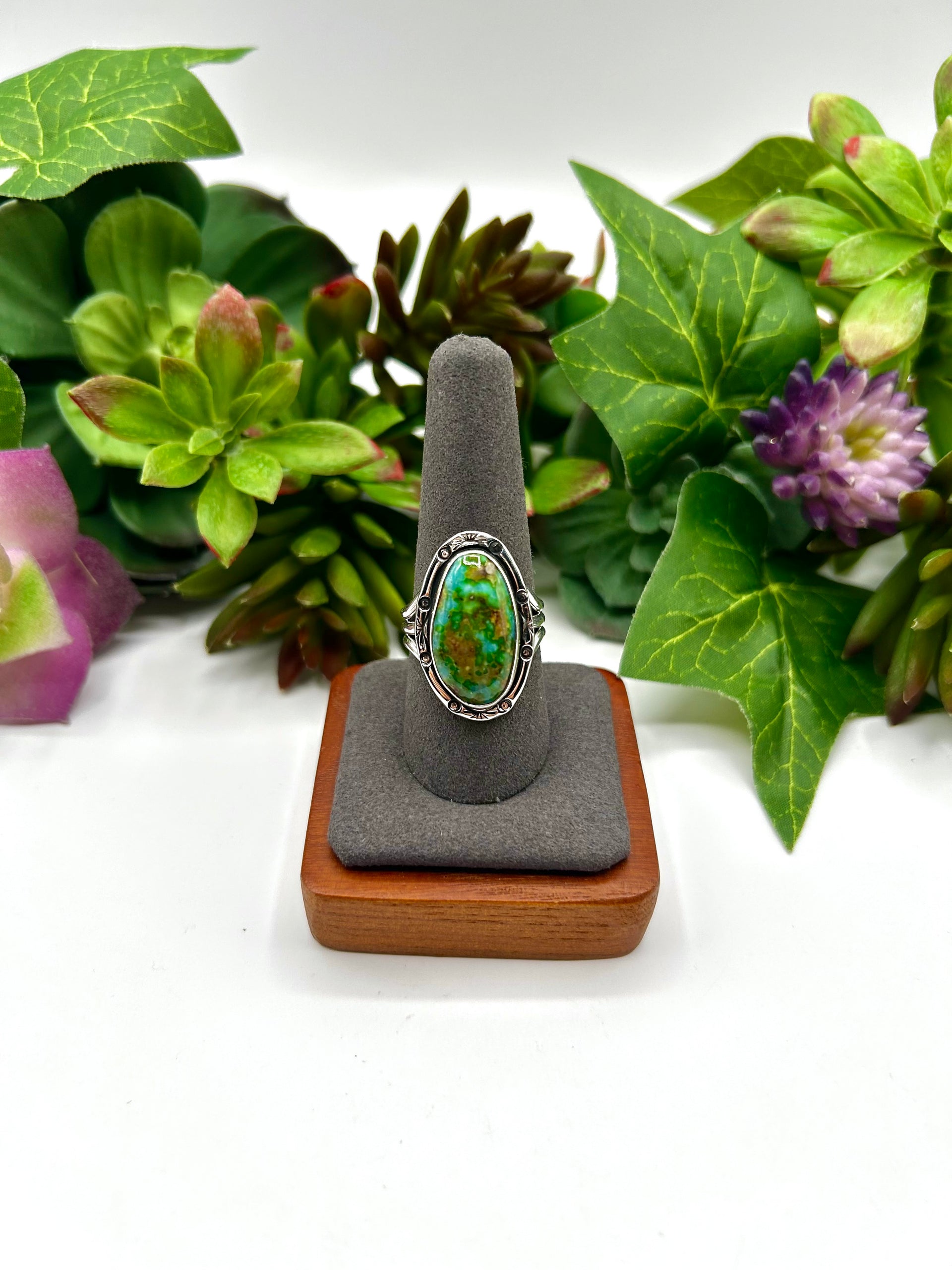 Navajo Made Sonoran Mountain Turquoise & Sterling Silver Ring Size 10