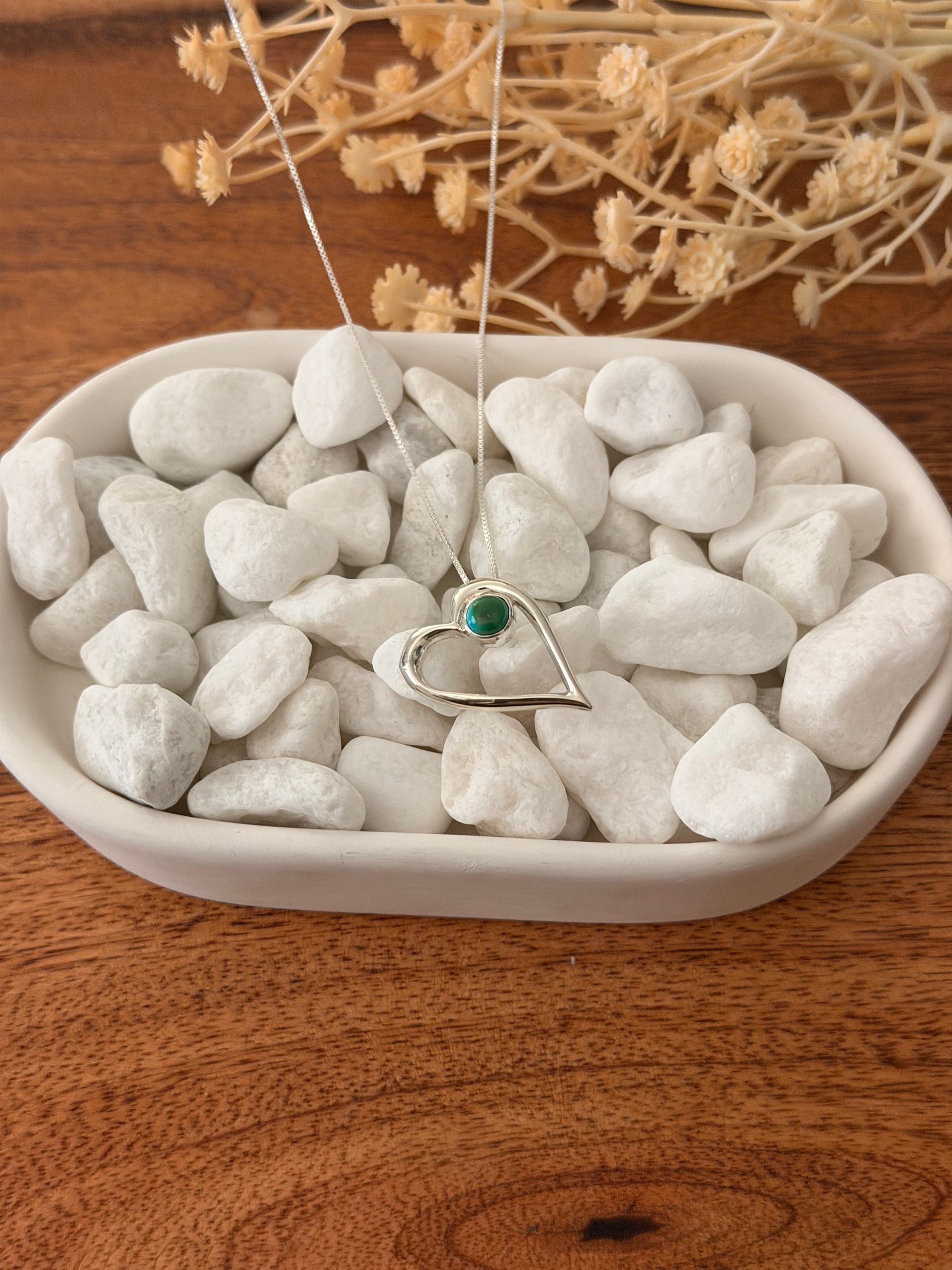 Navajo Made Sonoran Mountain Turquoise & Sterling Silver Heart Necklace