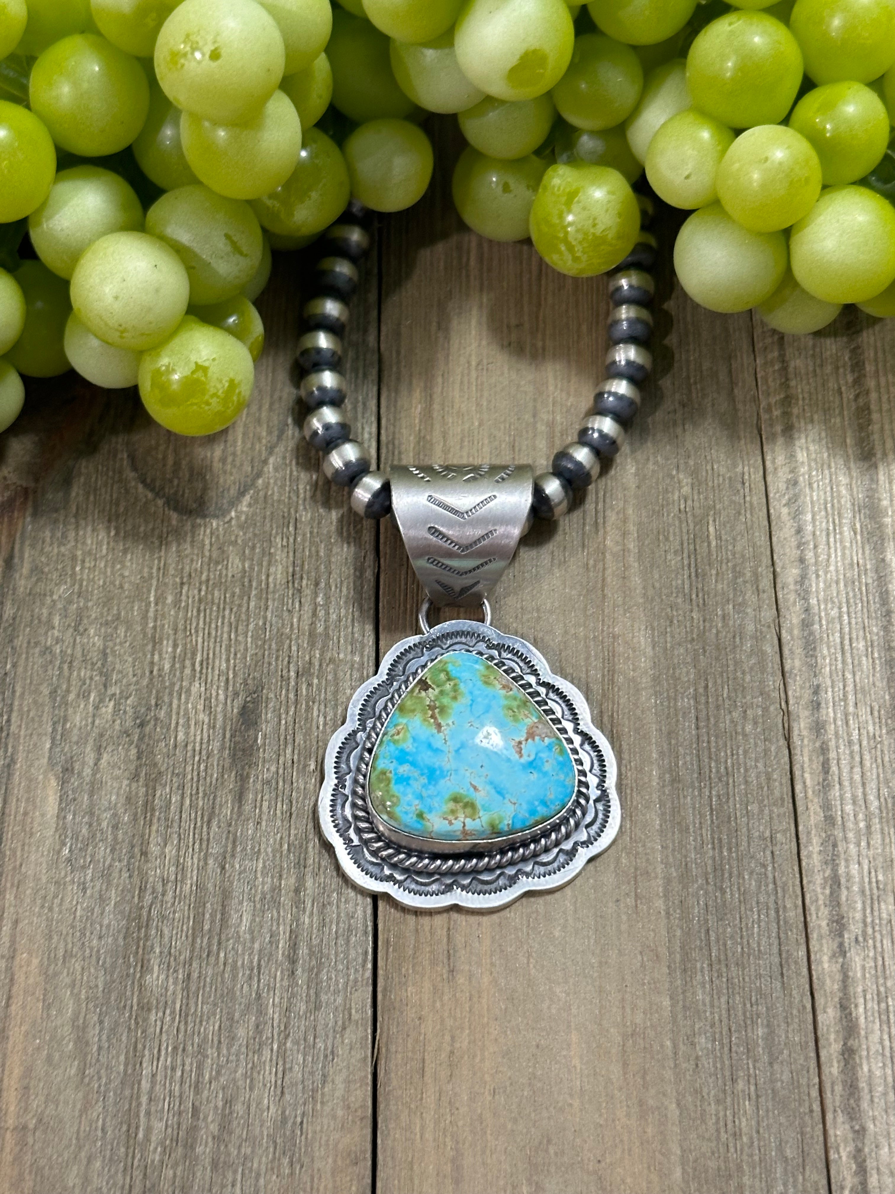 Gilbert Platero Sonoran Mountain Turquoise & Sterling Silver Pendant