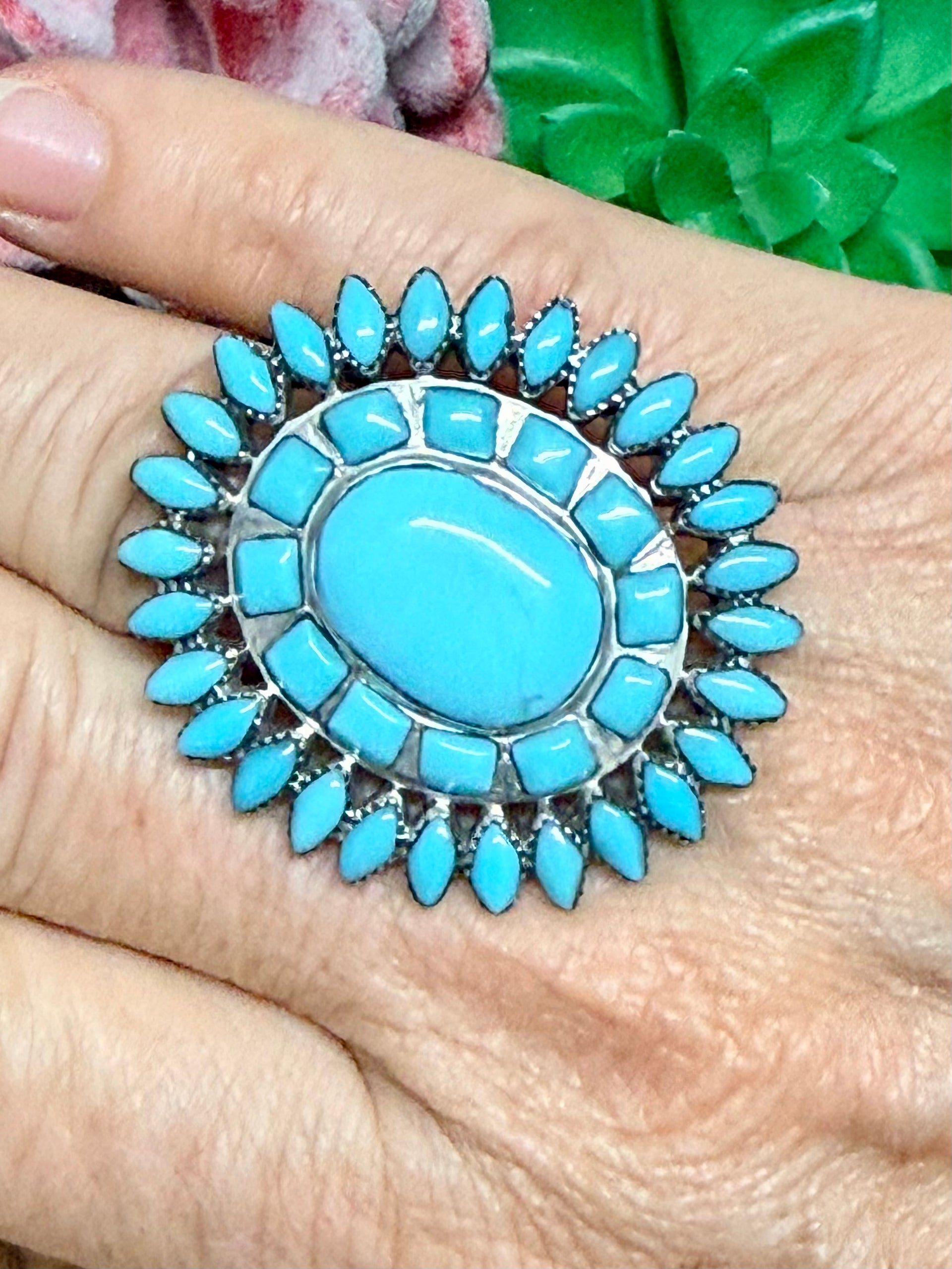 Southwest Turquoise & Sterling Silver Adjustable Ring