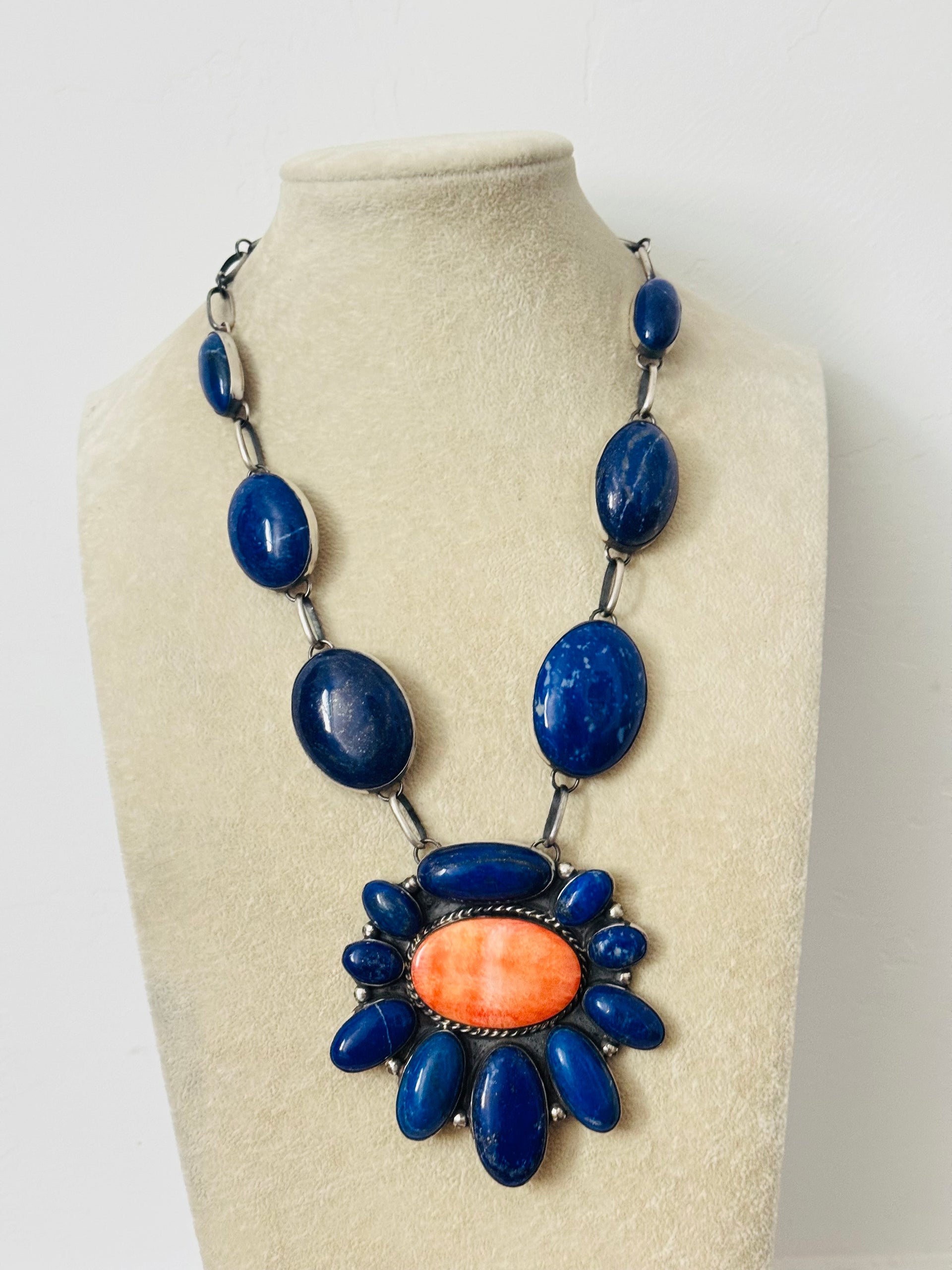 Navajo Made Multi Stone & Sterling Silver Cluster Necklace Set