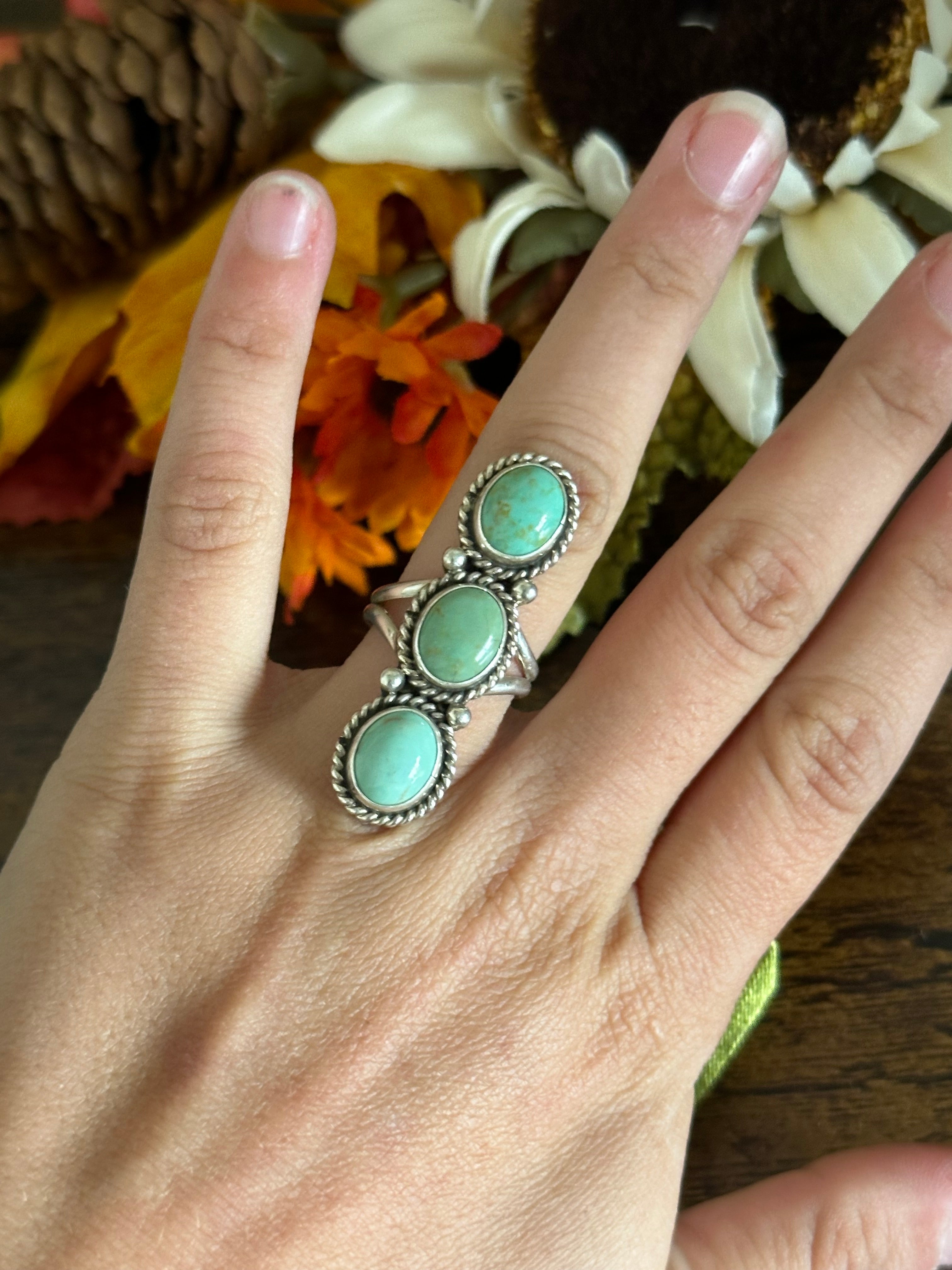 Navajo Made Kingman Turquoise & Sterling Silver Ring Size 7.25