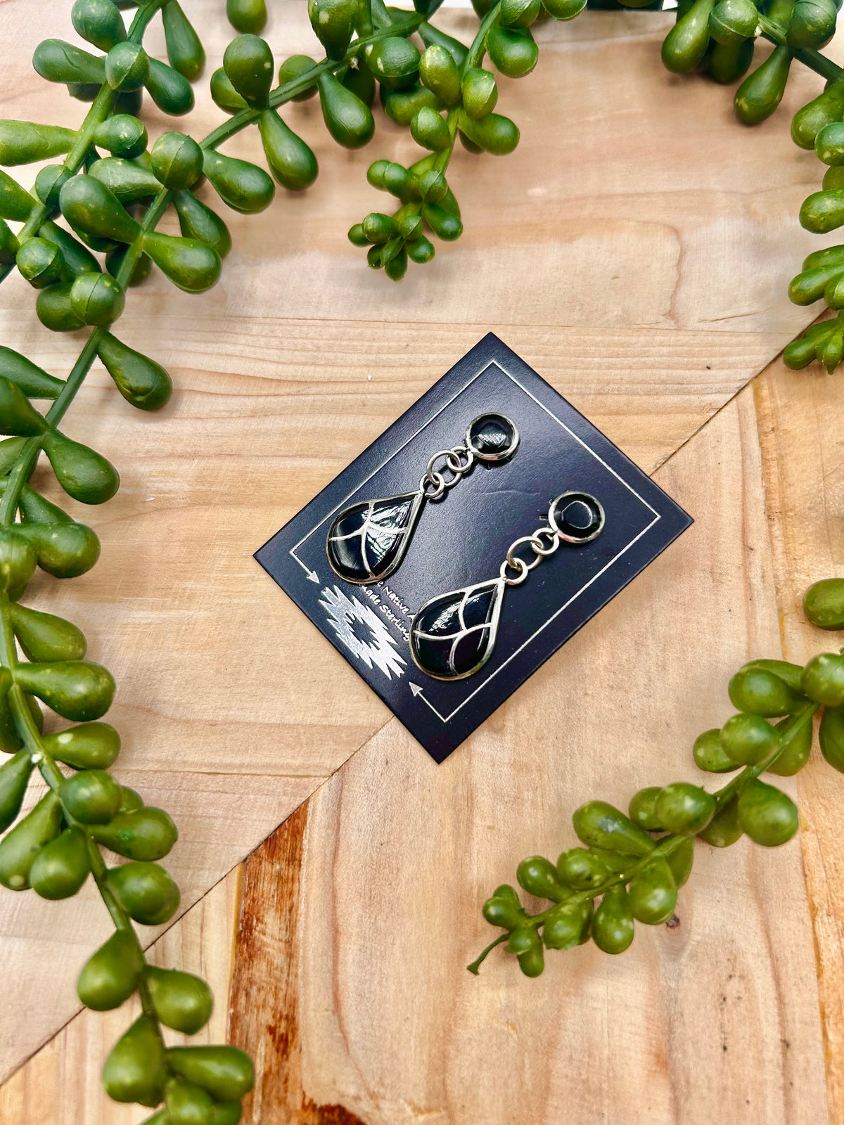 Navajo Made Onyx & Sterling Silver Post Earrings