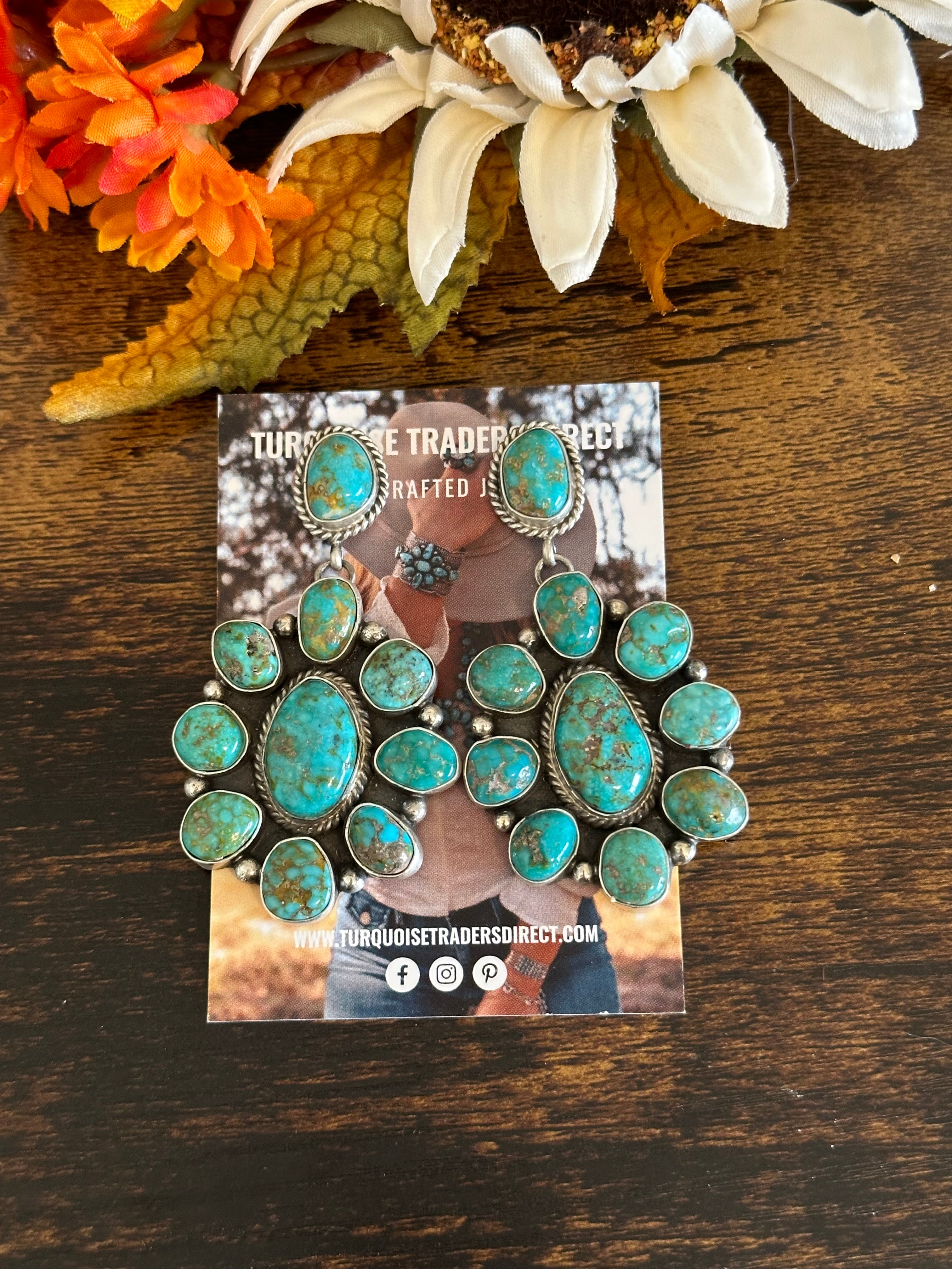 Belinda Begay Sonoran Mountain Turquoise & Sterling Silver Post Dangle Cluster Earrings