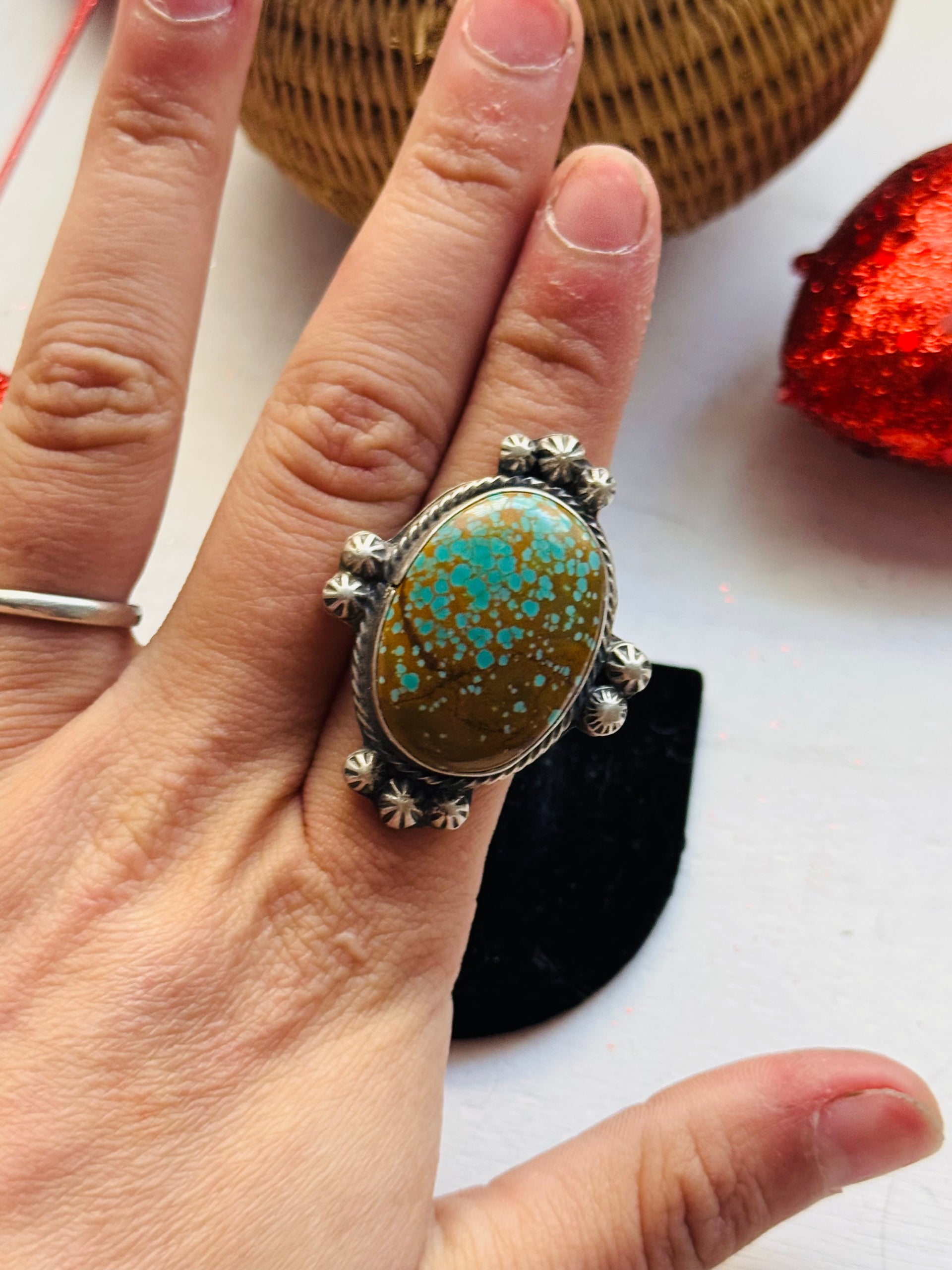 Sheila Becenti Pilot Mountain Turquoise & Sterling Silver Adjustable Ring